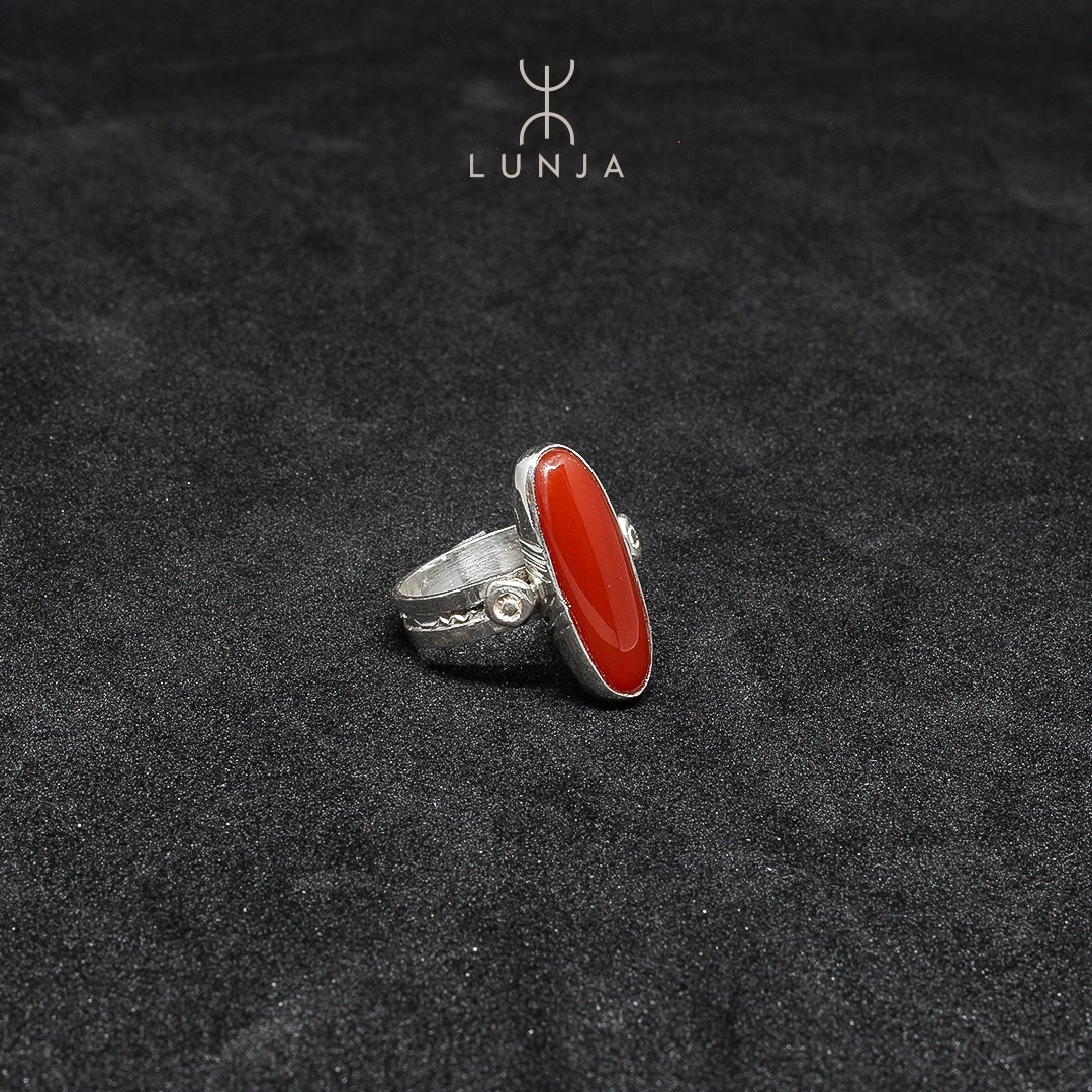 Bague Agadez en Cornaline naturelle fine et argent massif (Titre 990) taille 58