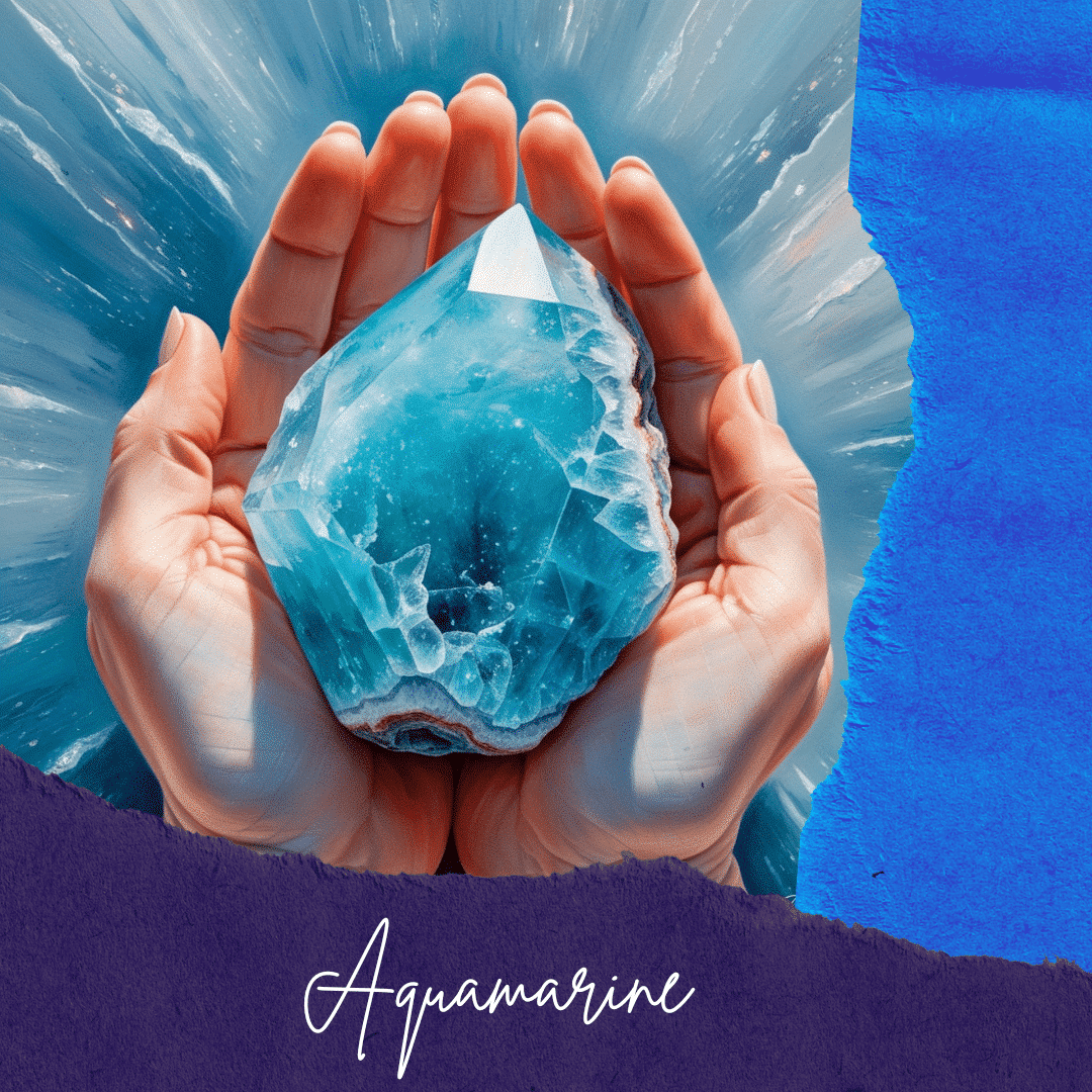 Collier en argent 925 plaqué or 18 karats avec une aigue-marine (45 cm)