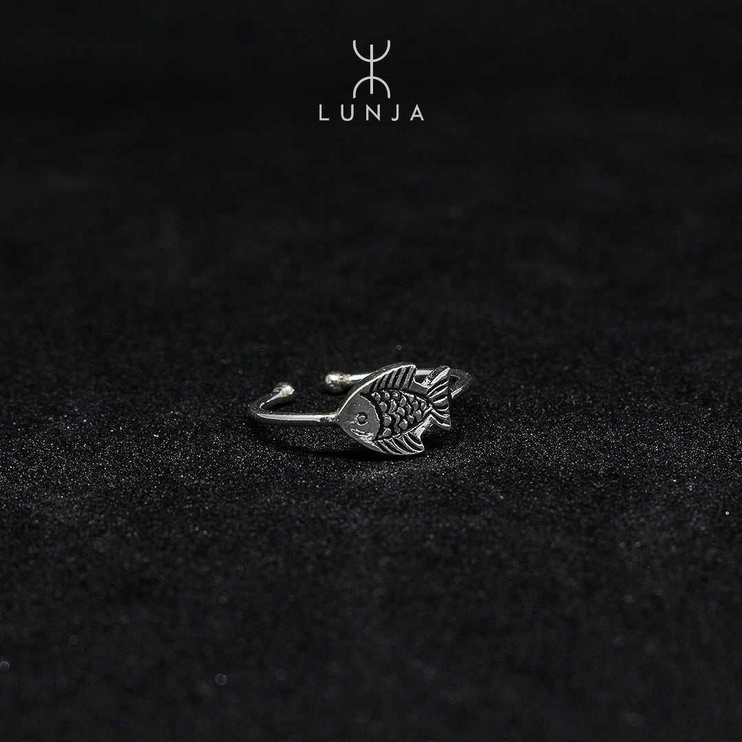 Bague Poisson En Argent, bague ajustable pour femme