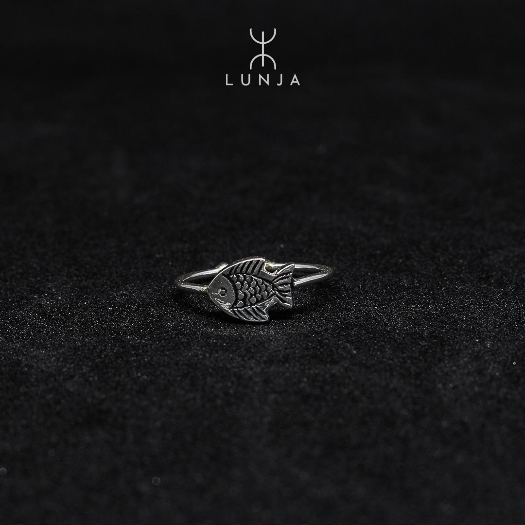 Bague Poisson En Argent, bague ajustable pour femme