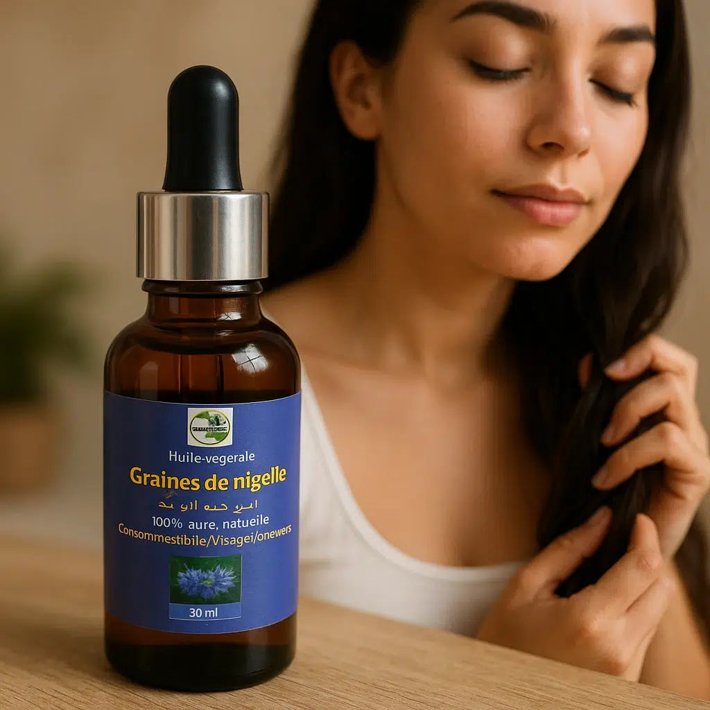Huile de nigelle pure pour peau éclatante et cheveux revitalisés