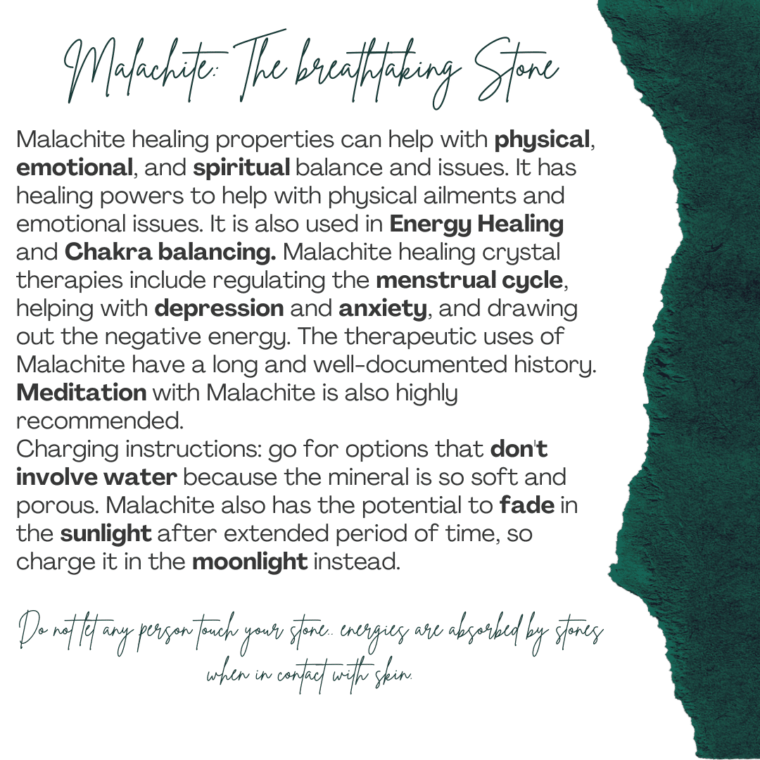 Collier en malachite avec pendentif cœur assorti (45 cm + 5 cm d’extension)