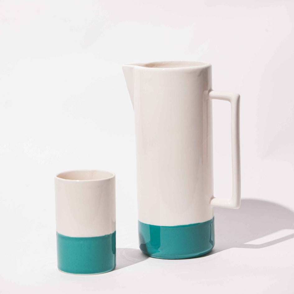 Service à eau en céramique bicolore : Élégance artisanale unique