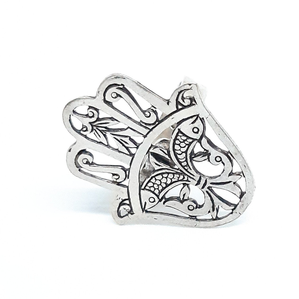 Bague argent khomsa finement gravée
