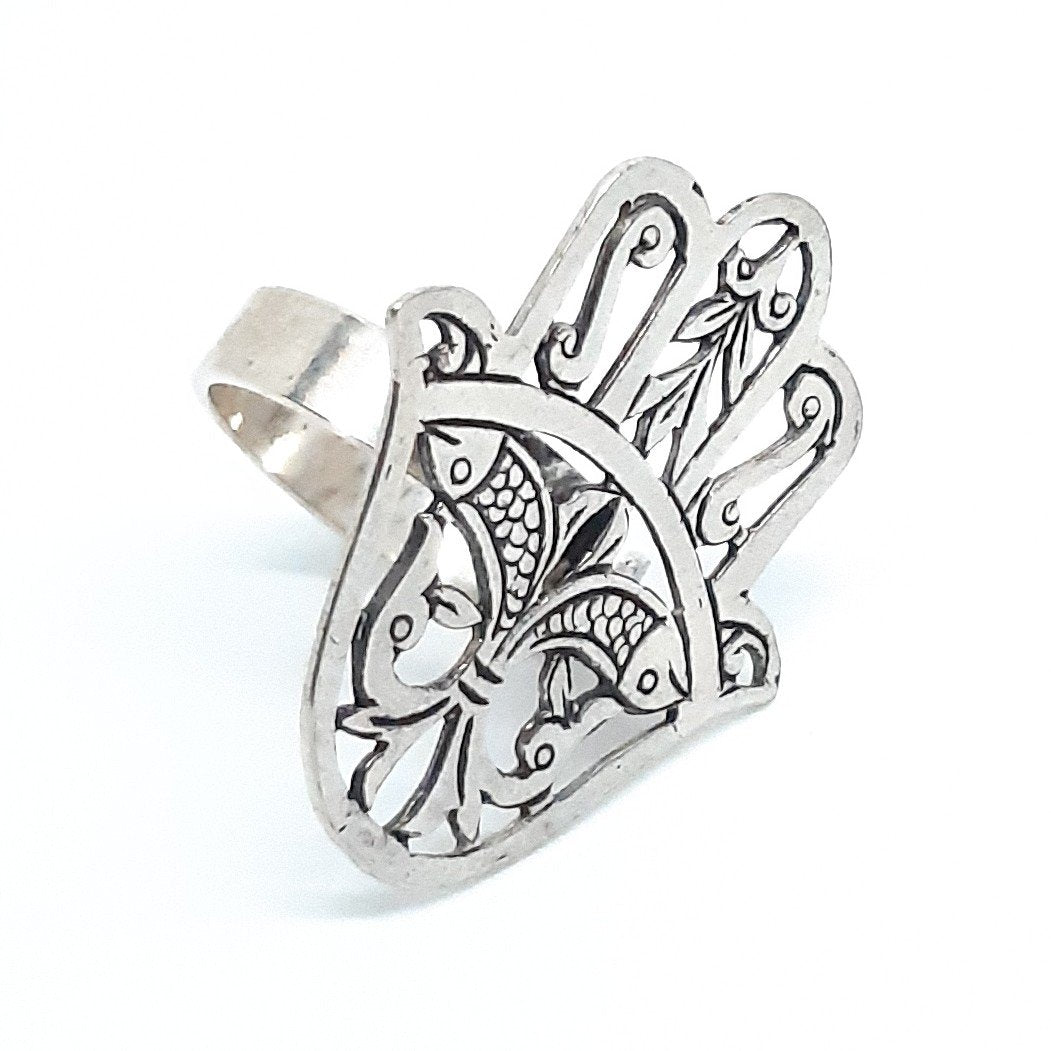 Bague argent khomsa finement gravée