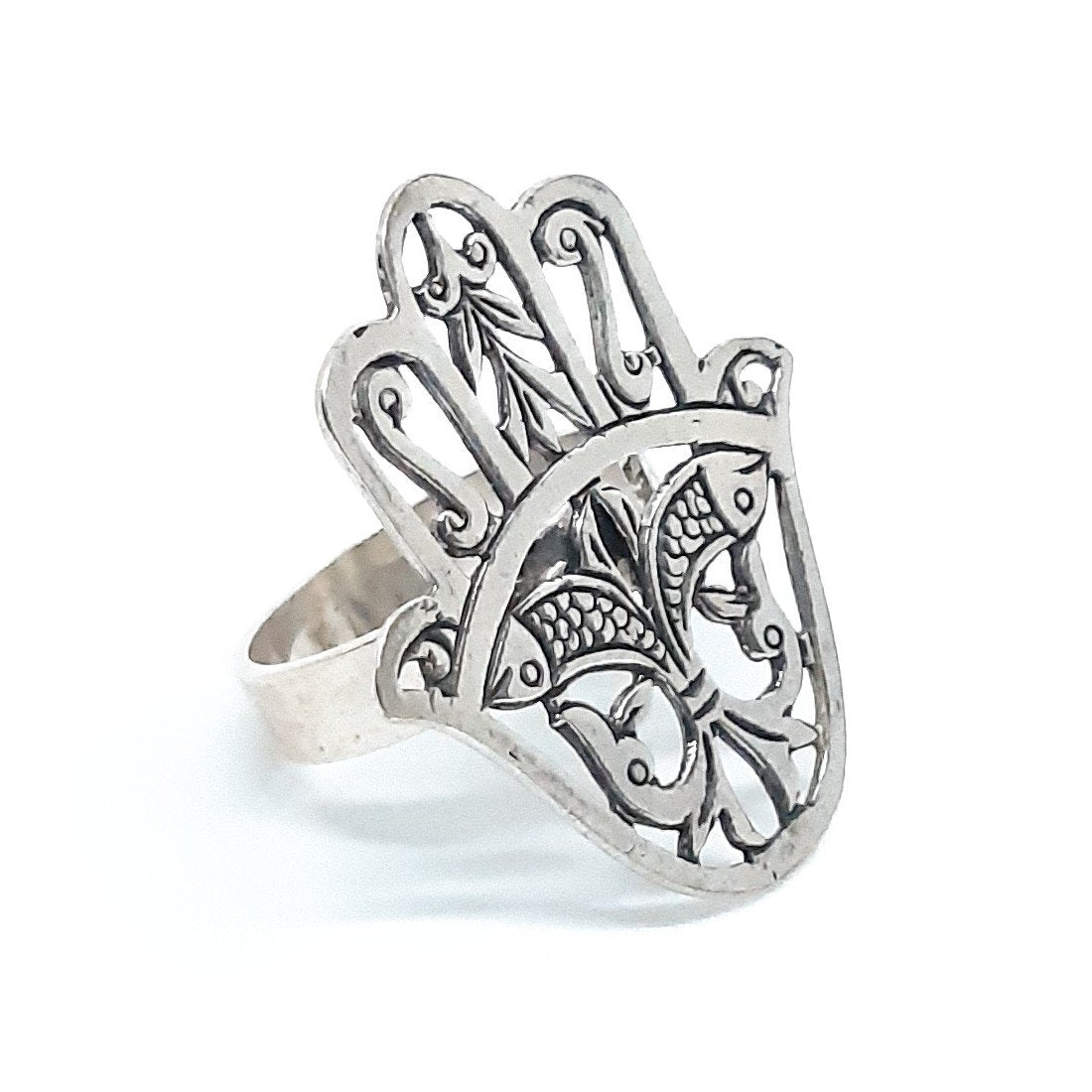 Bague argent khomsa finement gravée