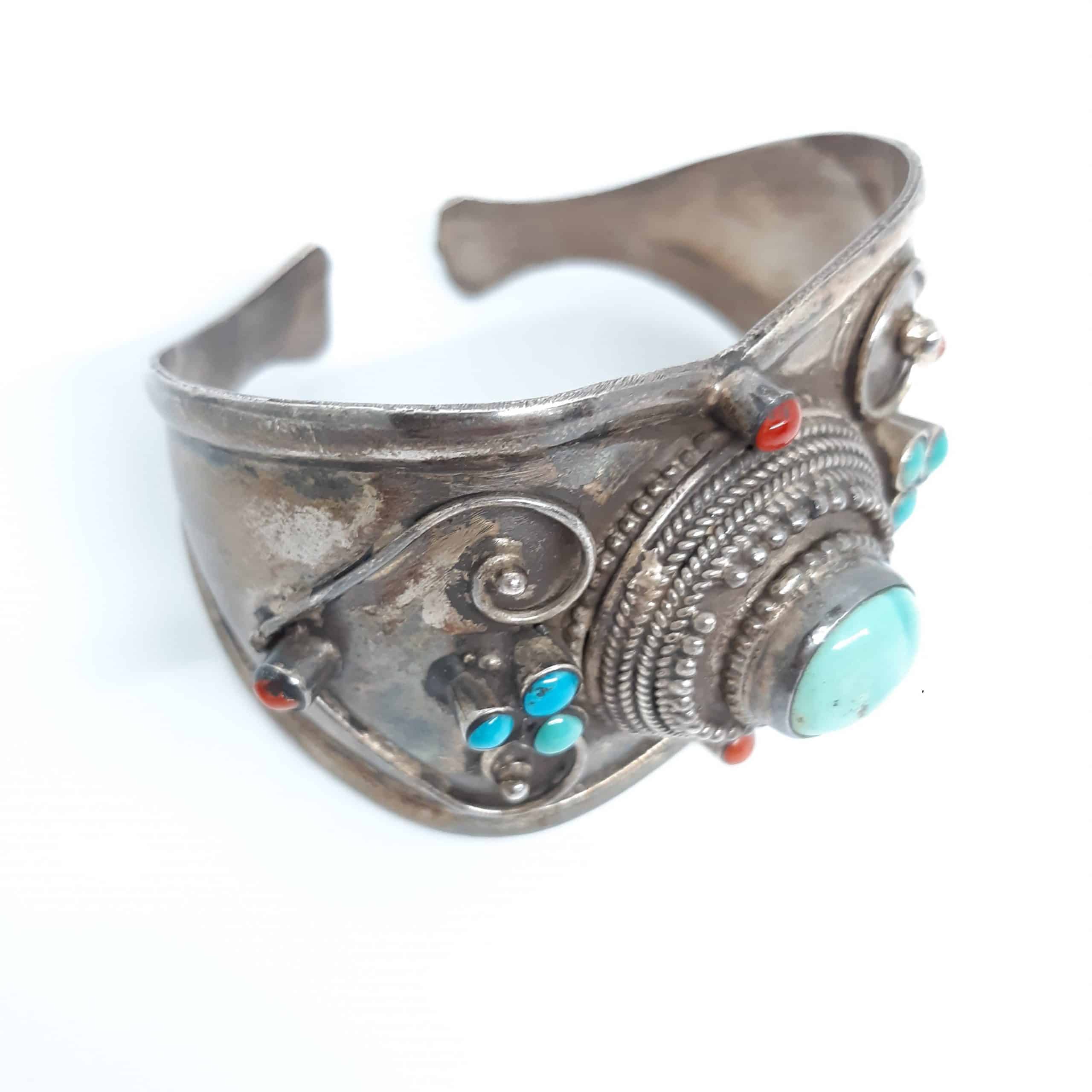 Bracelet Argent Turquoise et Corail, bracelet pour femme en argent et pierres naturelles