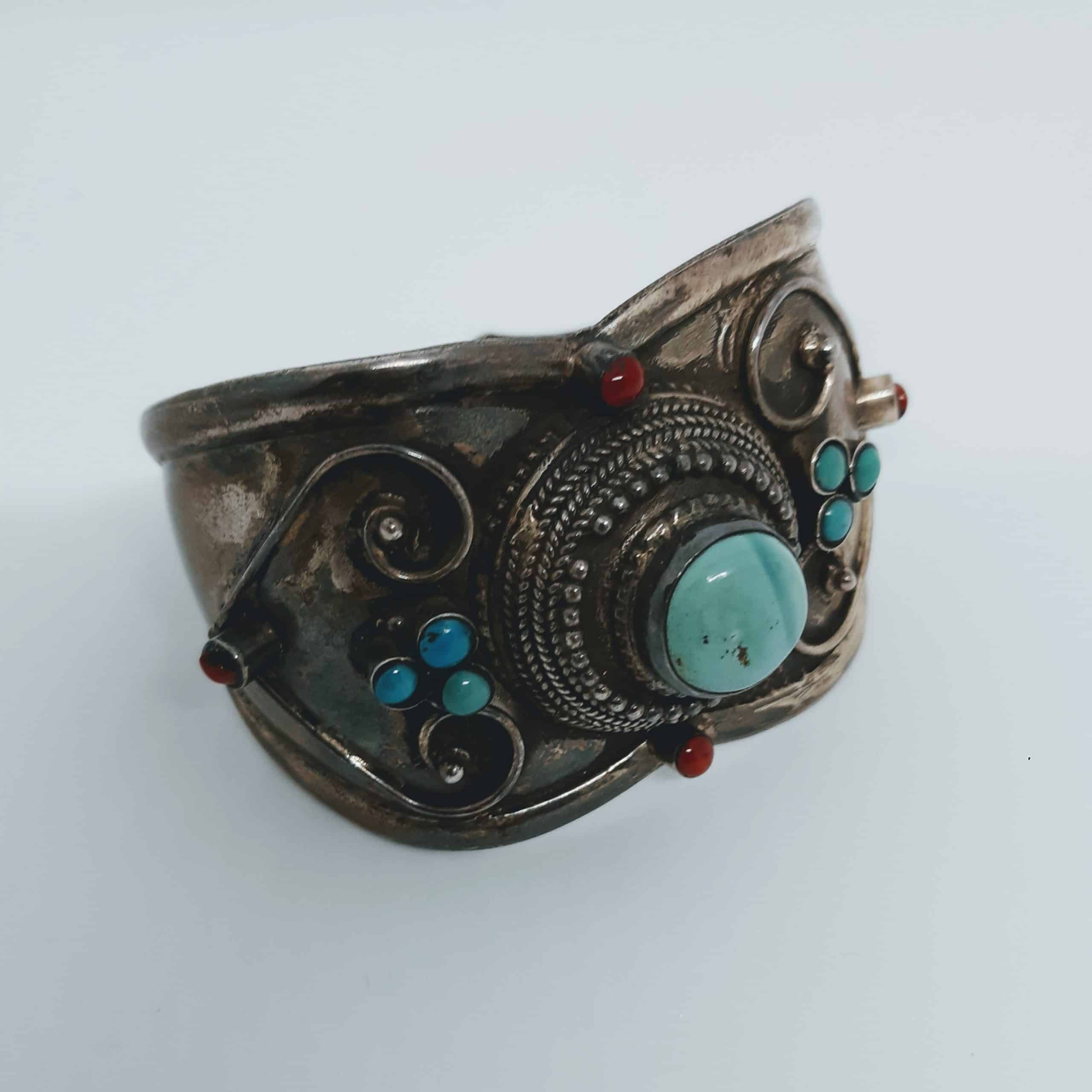 Bracelet Argent Turquoise et Corail, bracelet pour femme en argent et pierres naturelles