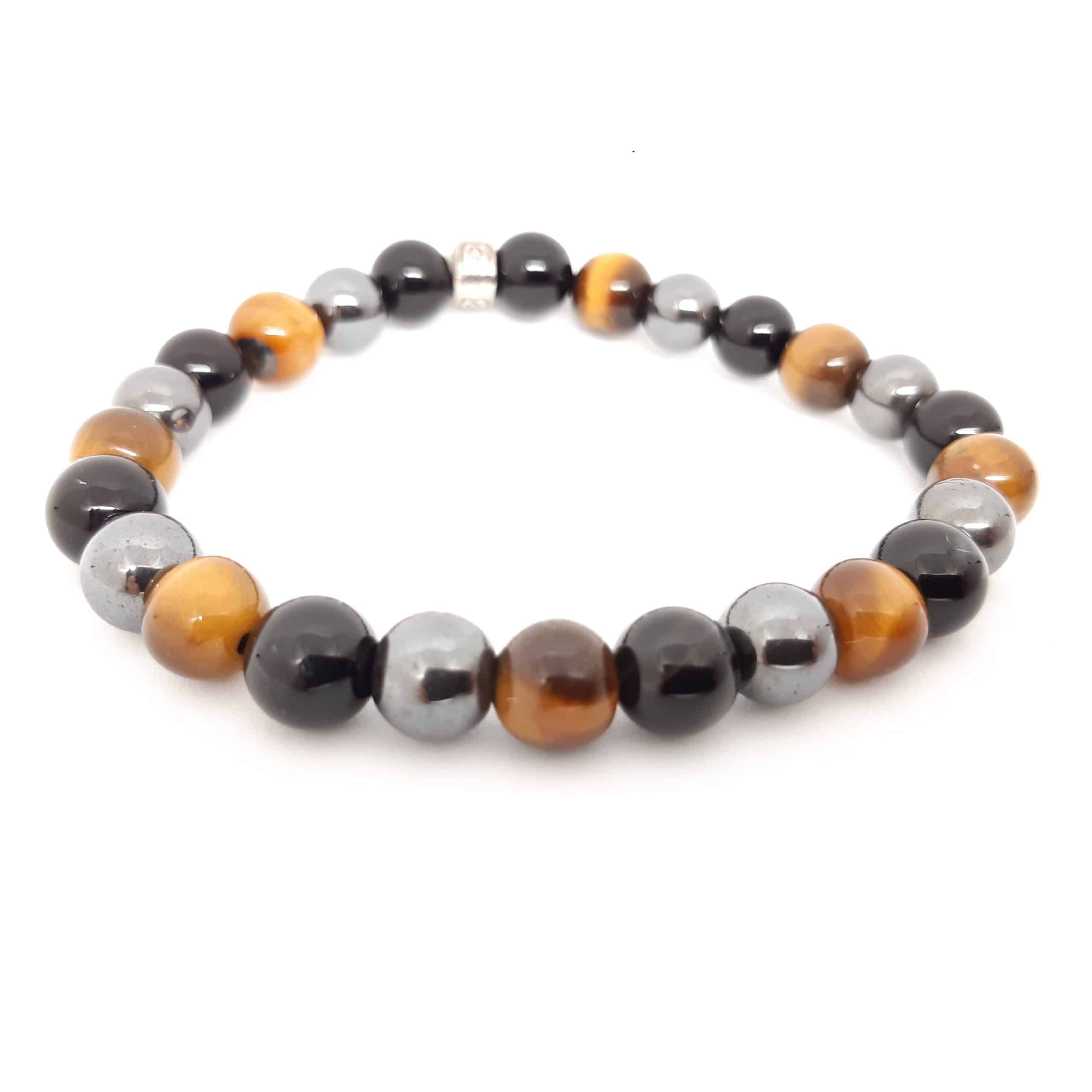 Bracelet unisexe en pierres énergétiques (Œil de Tigre, Hématite, Onyx)