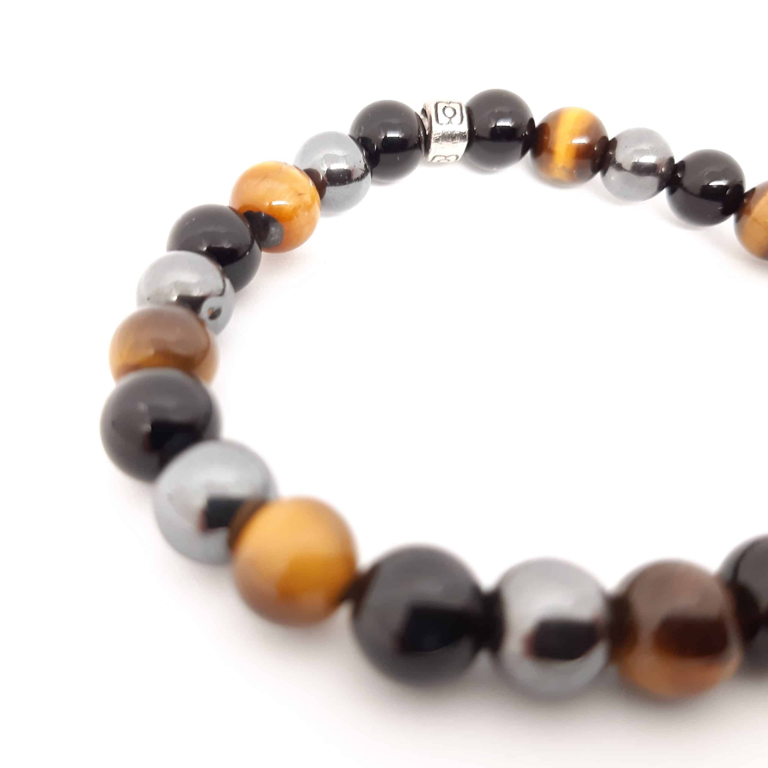 Bracelet unisexe en pierres énergétiques (Œil de Tigre, Hématite, Onyx)