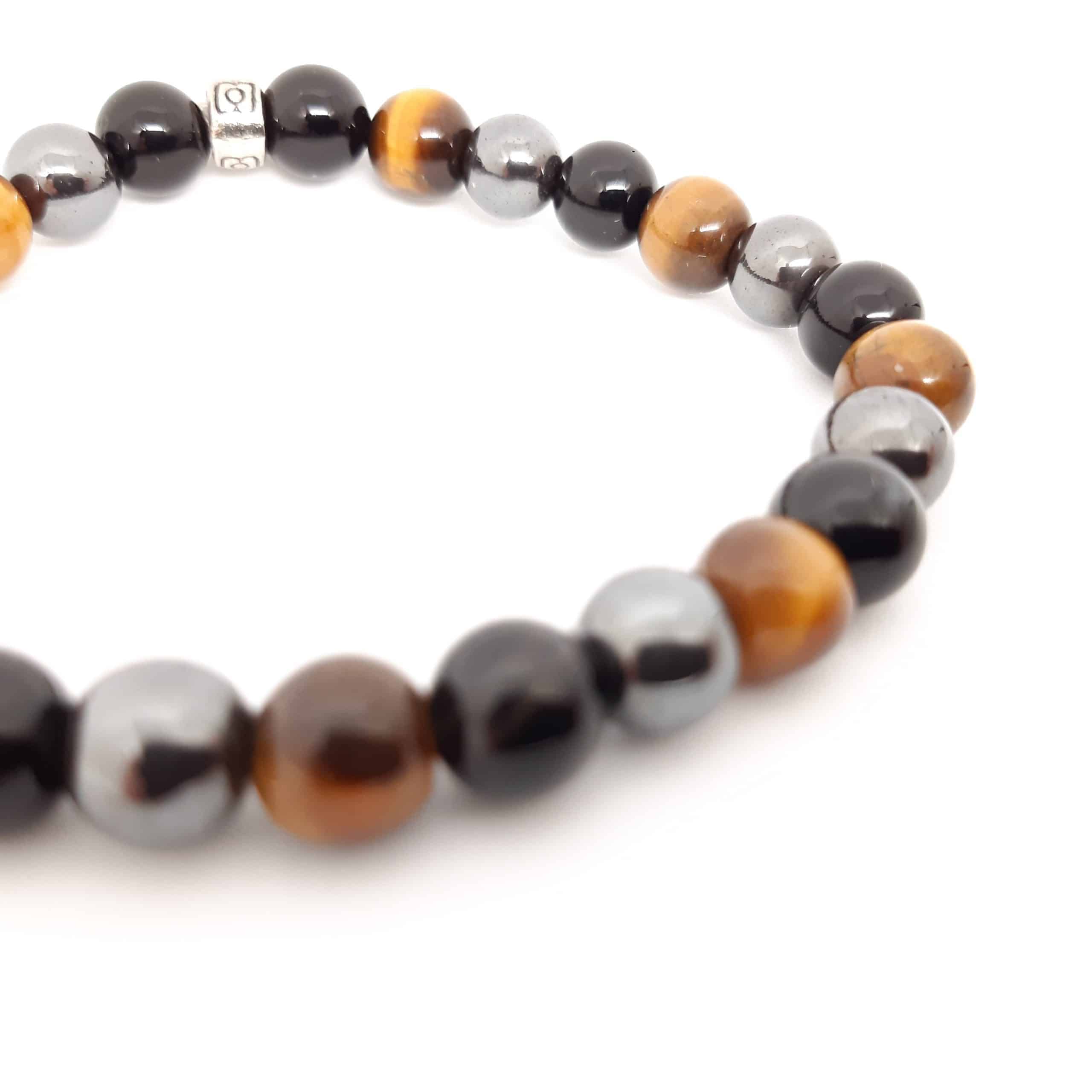 Bracelet unisexe en pierres énergétiques (Œil de Tigre, Hématite, Onyx)