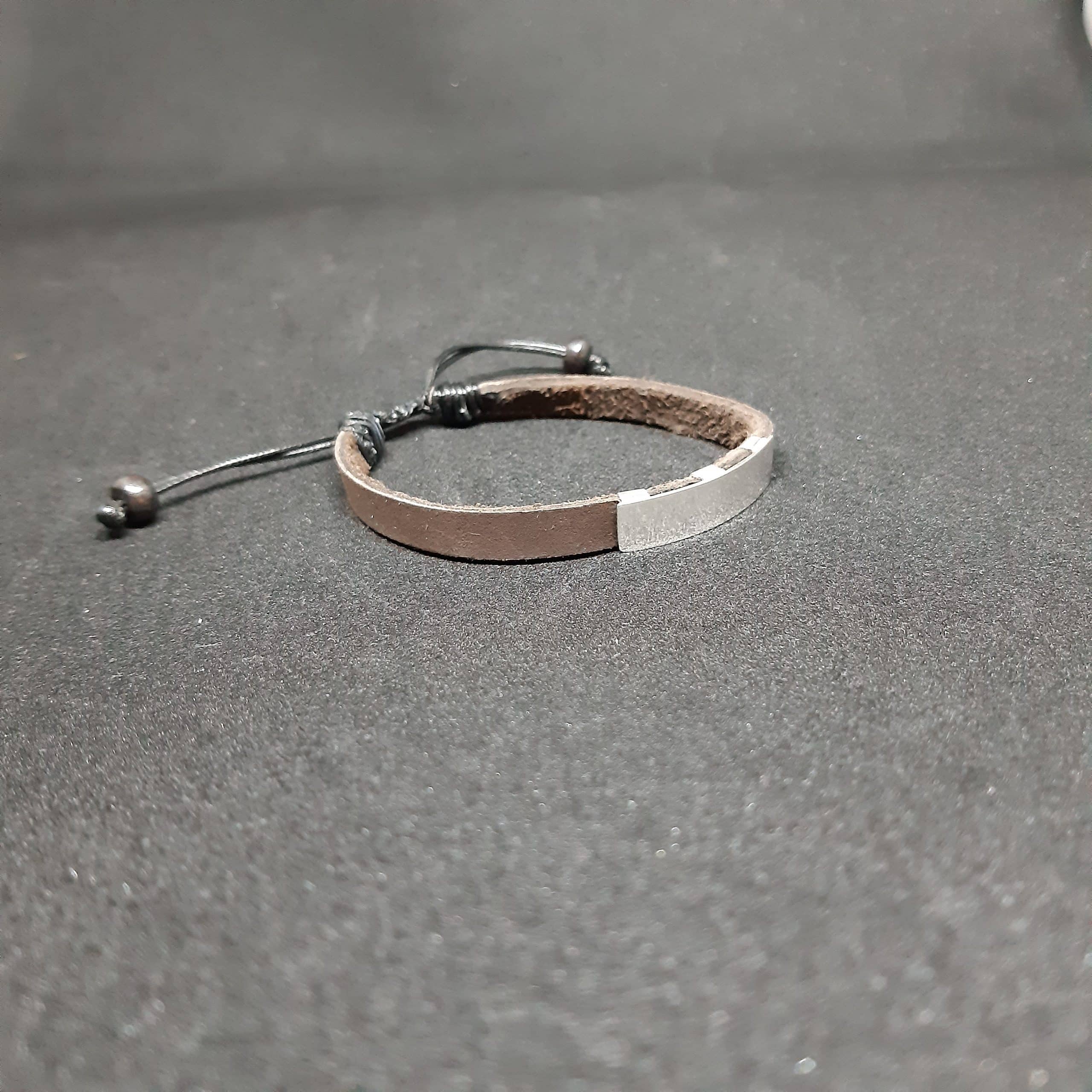 Bracelet Homme cuir argent, bracelet argenté en cuir