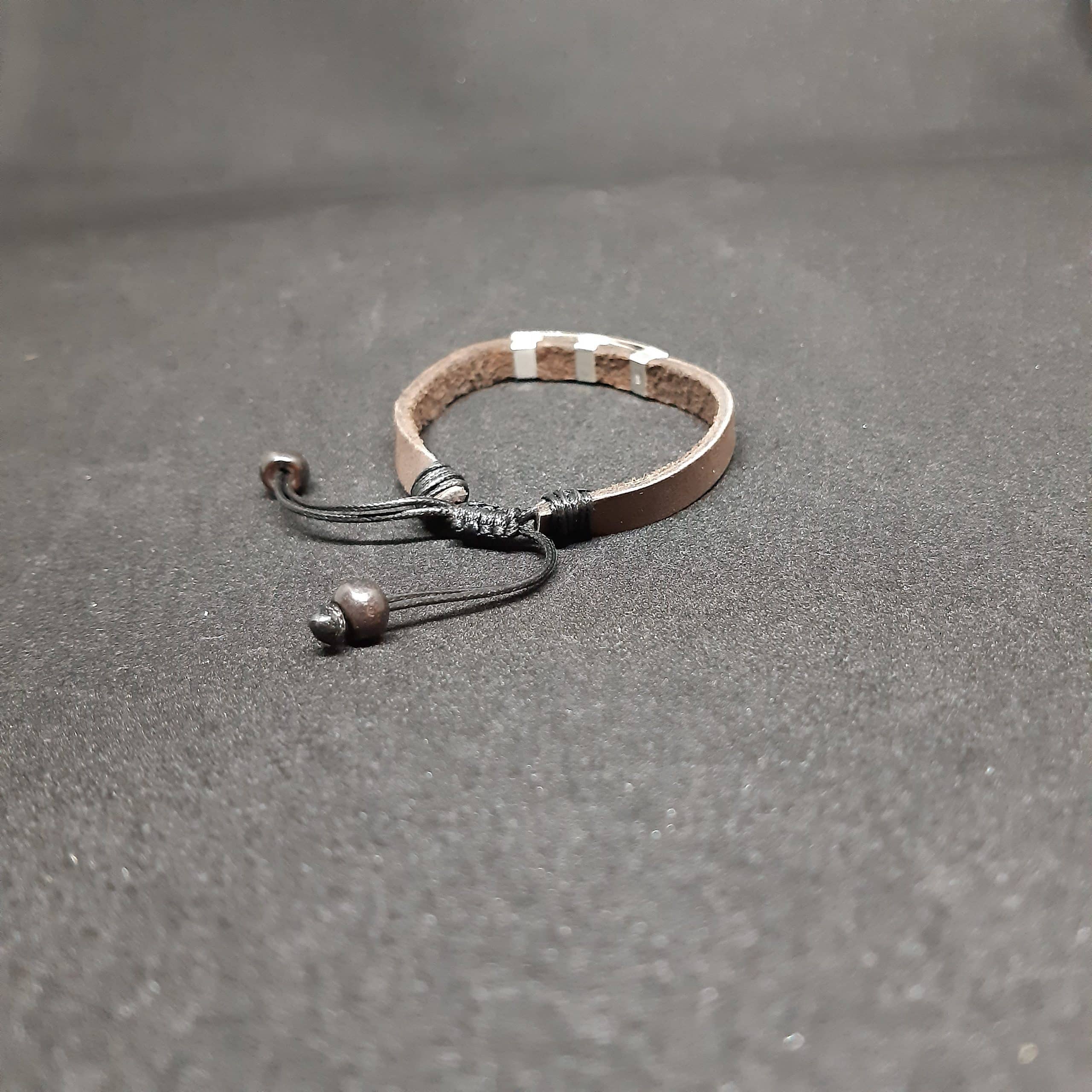 Bracelet Homme cuir argent, bracelet argenté en cuir