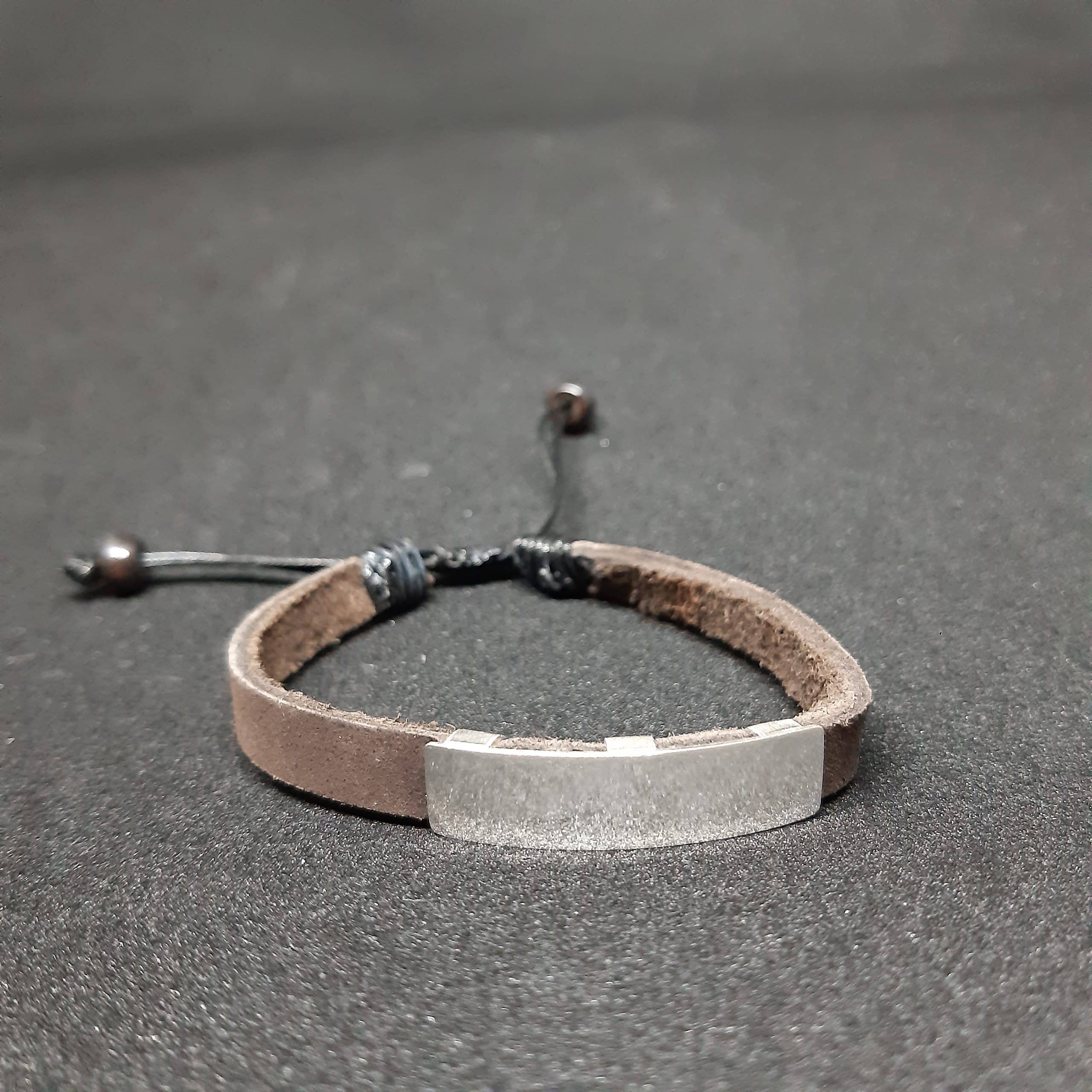 Bracelet Homme cuir argent, bracelet argenté en cuir