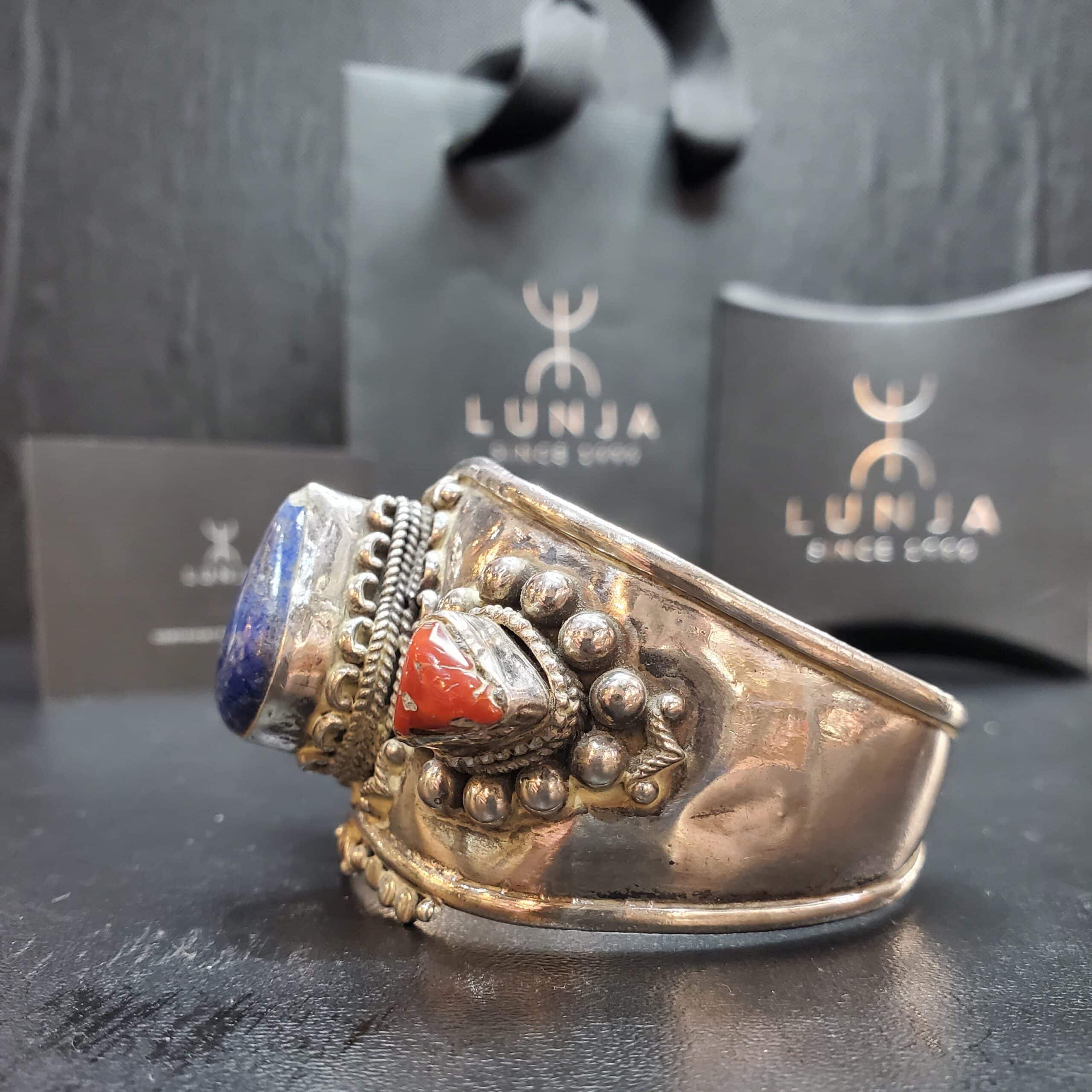 Bracelet Jonc Argent Lapis-lazuli et Corail
