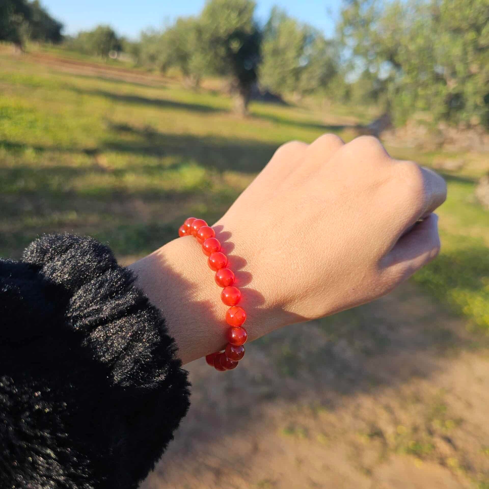 Bracelet élastique en Cornaline Rouge (17 à 19 cm)