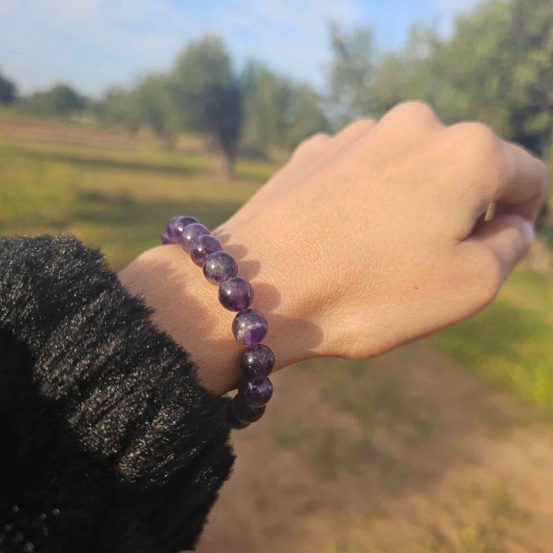 Bracelet élastique en pierre d'Améthyste (18 à 19 cm)