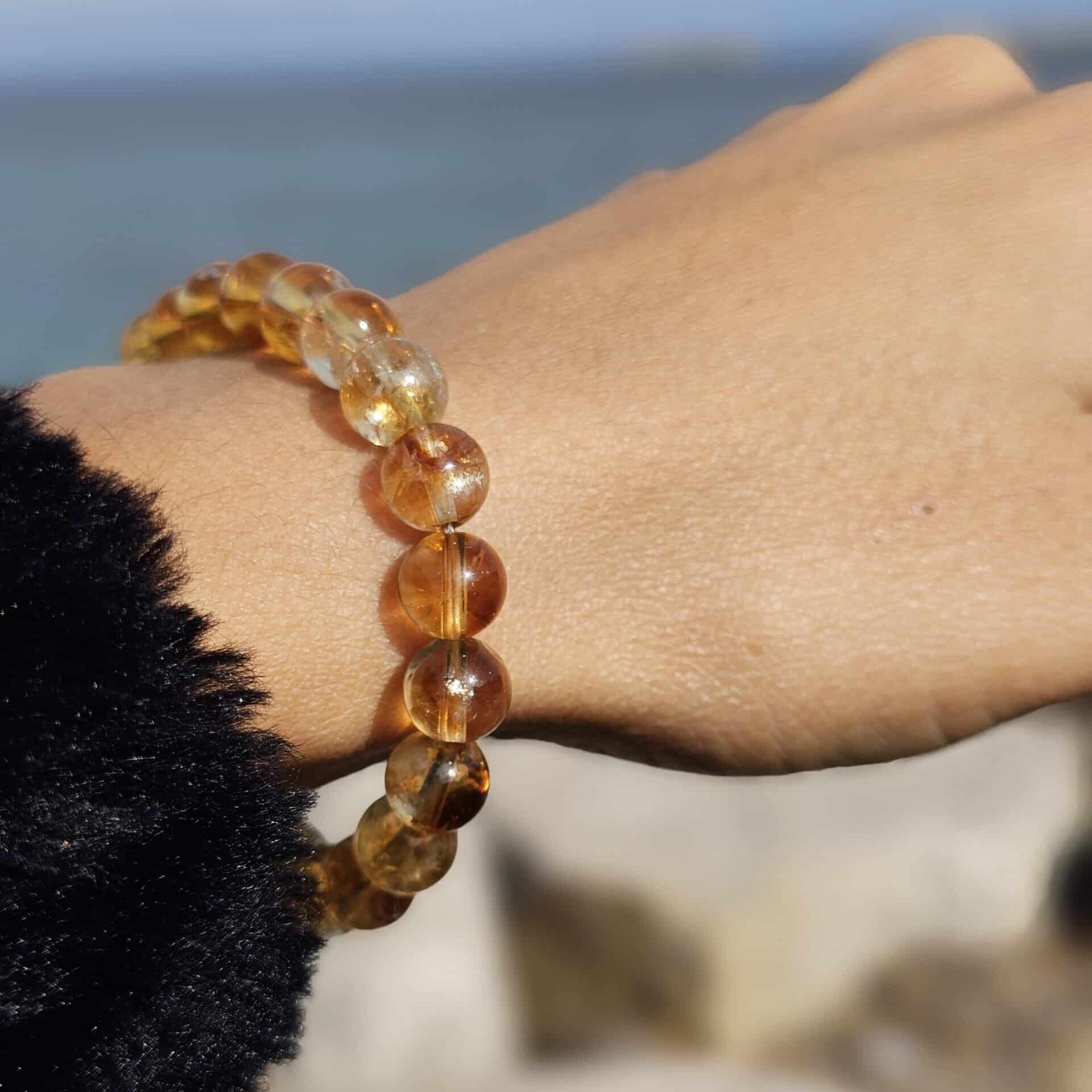 Bracelet élastique en Citrine Authentique – Pierres naturelles de 6 mm – Ajustable (17 à 19 cm)
