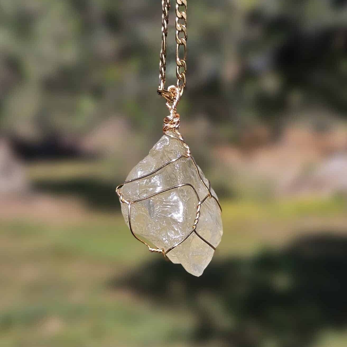 Collier en acier inoxydable avec pendentif citrine de haute qualité – 65 cm, 15 g