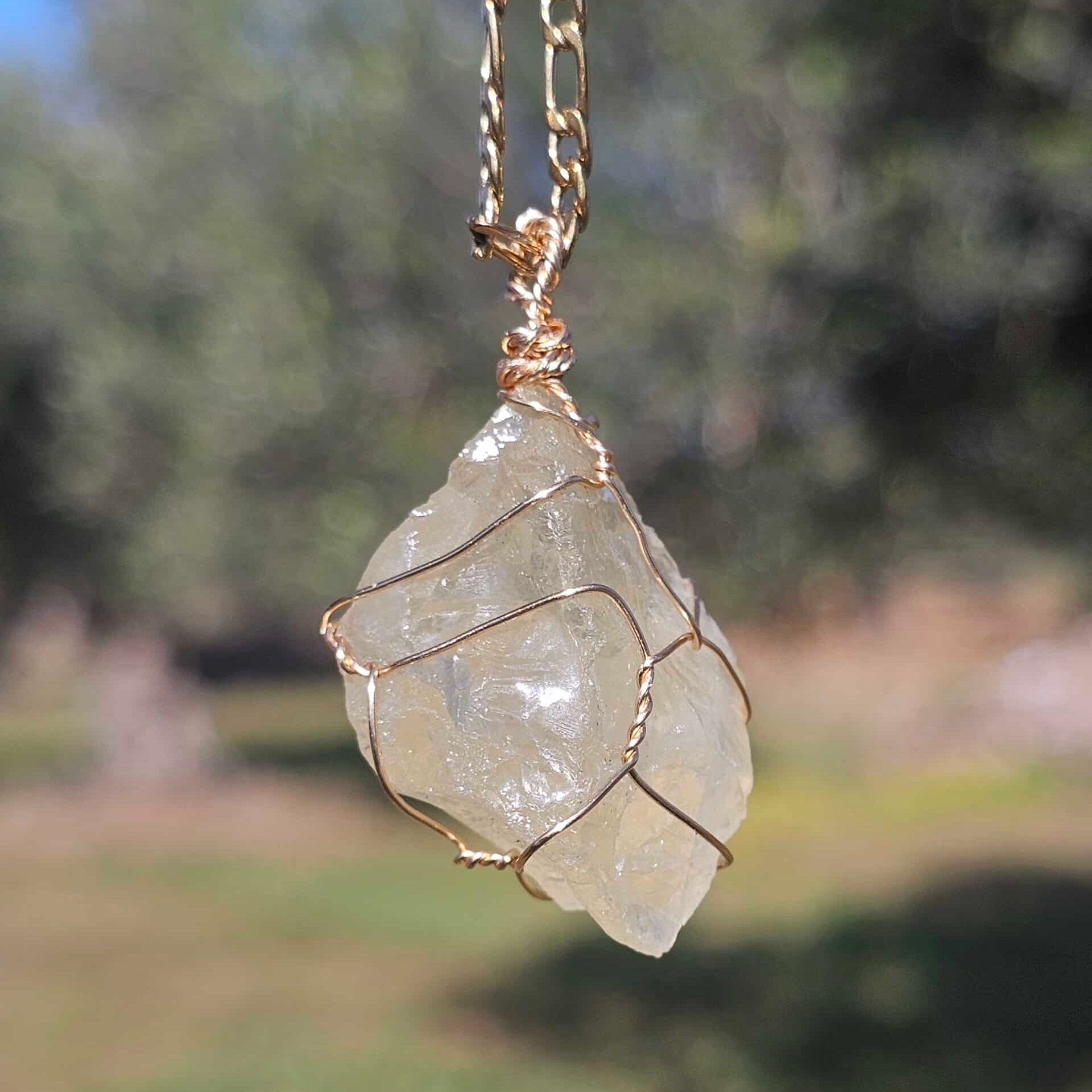 Collier en acier inoxydable avec pendentif citrine de haute qualité – 65 cm, 15 g