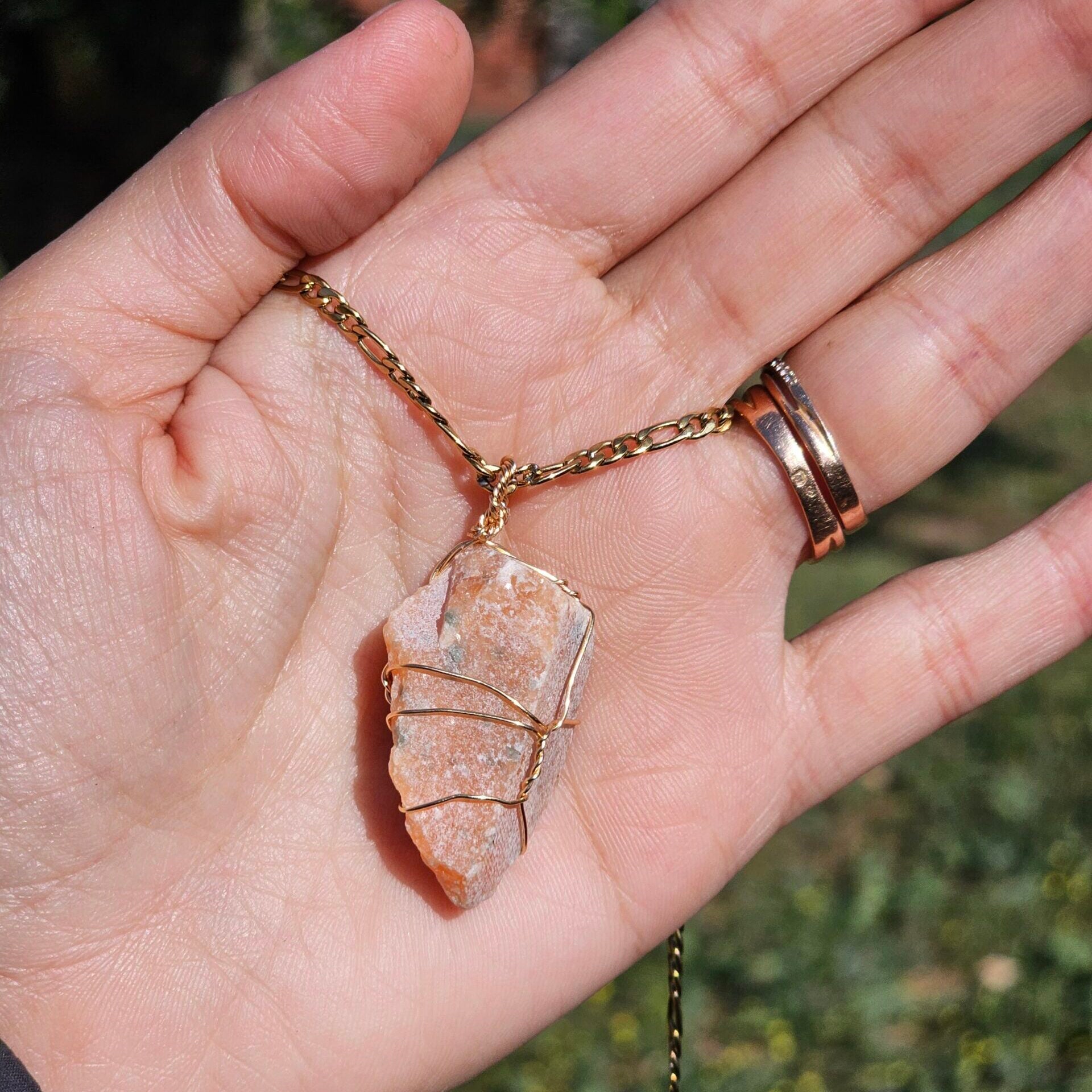 Collier Pierre de Soleil brute chaîne acier inoxydable (65 cm)