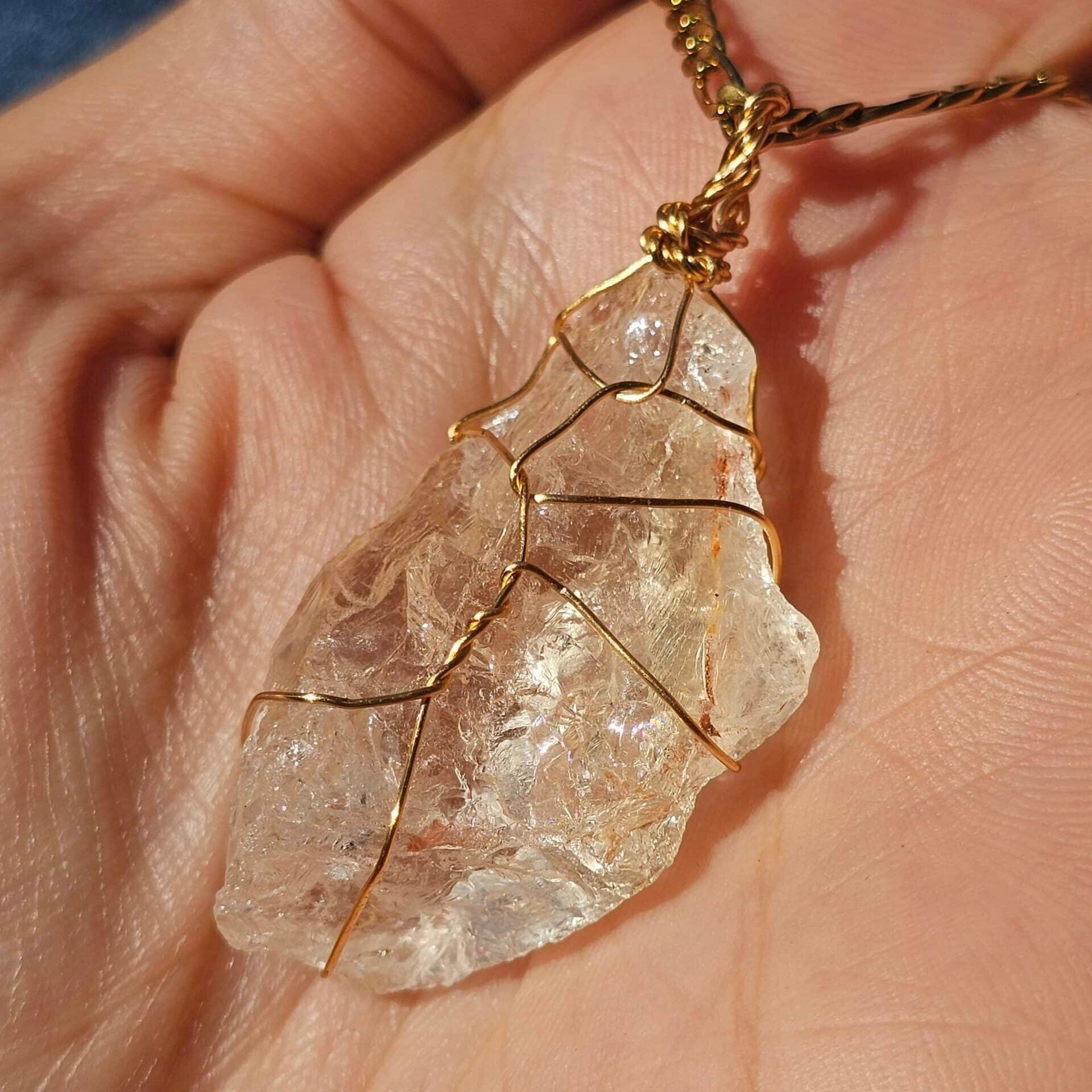 Collier raffiné en acier inoxydable avec pendentif citrine brute – 75 cm, 14 g