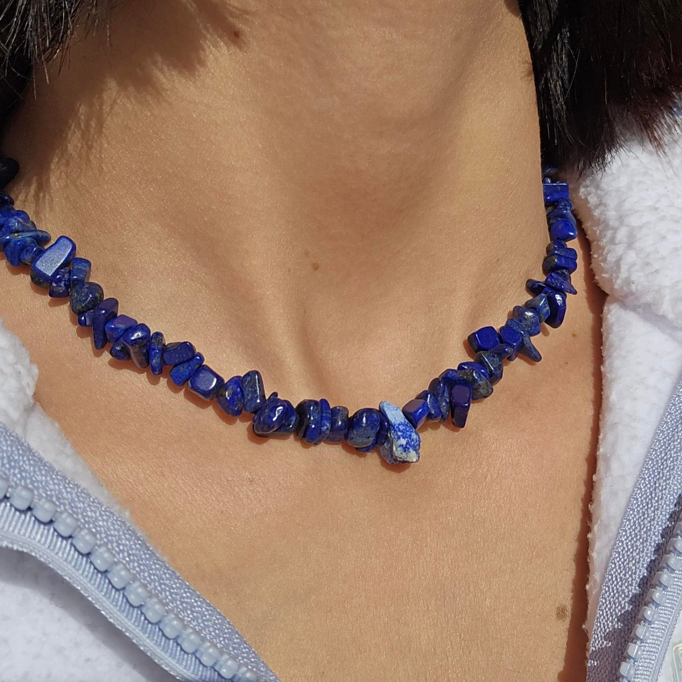 Collier Lapis Lazuli brut avec fermeture en acier inoxydable (40 cm)