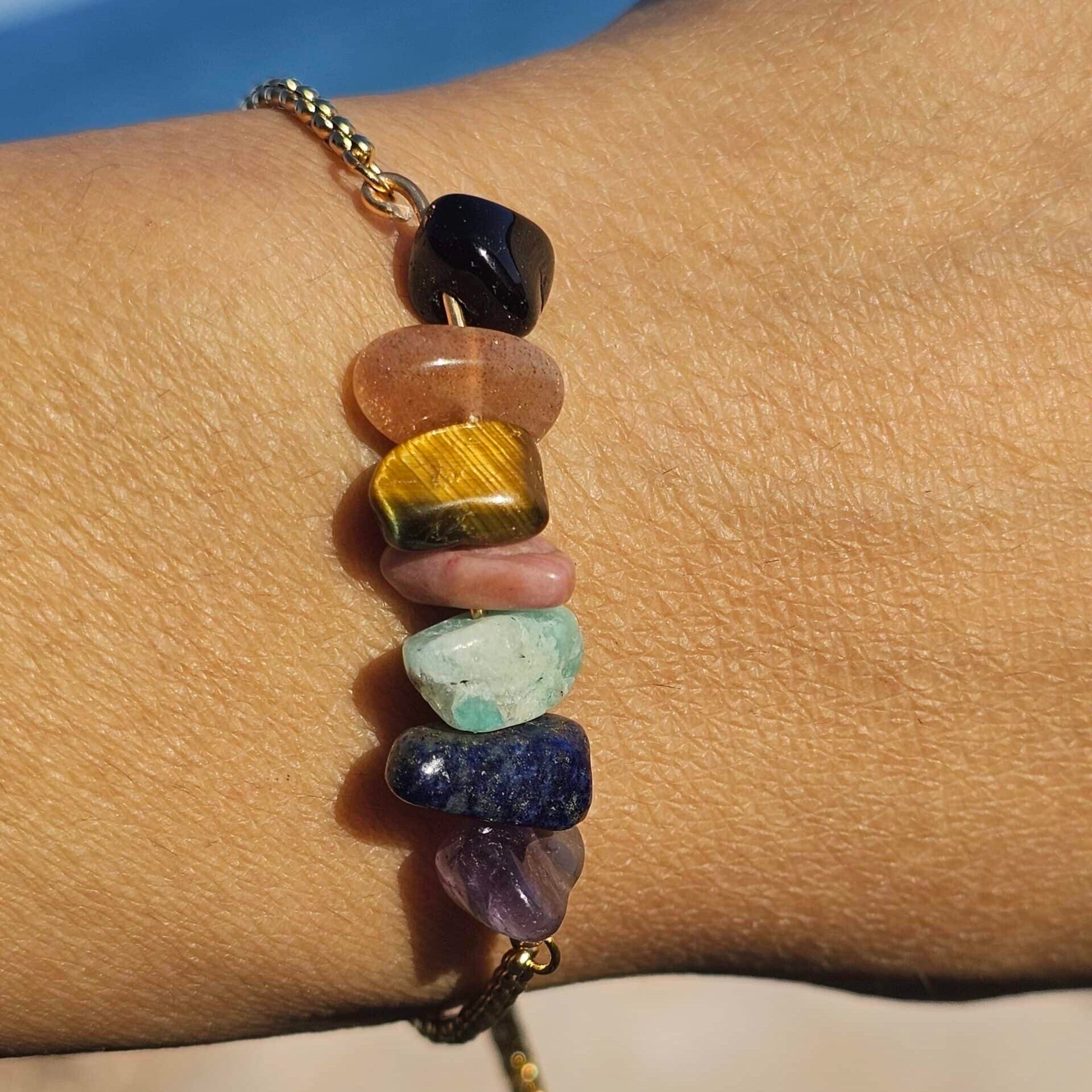 Bracelet 7 chakras en acier inoxydable ajustable – Bijou énergétique et harmonisant