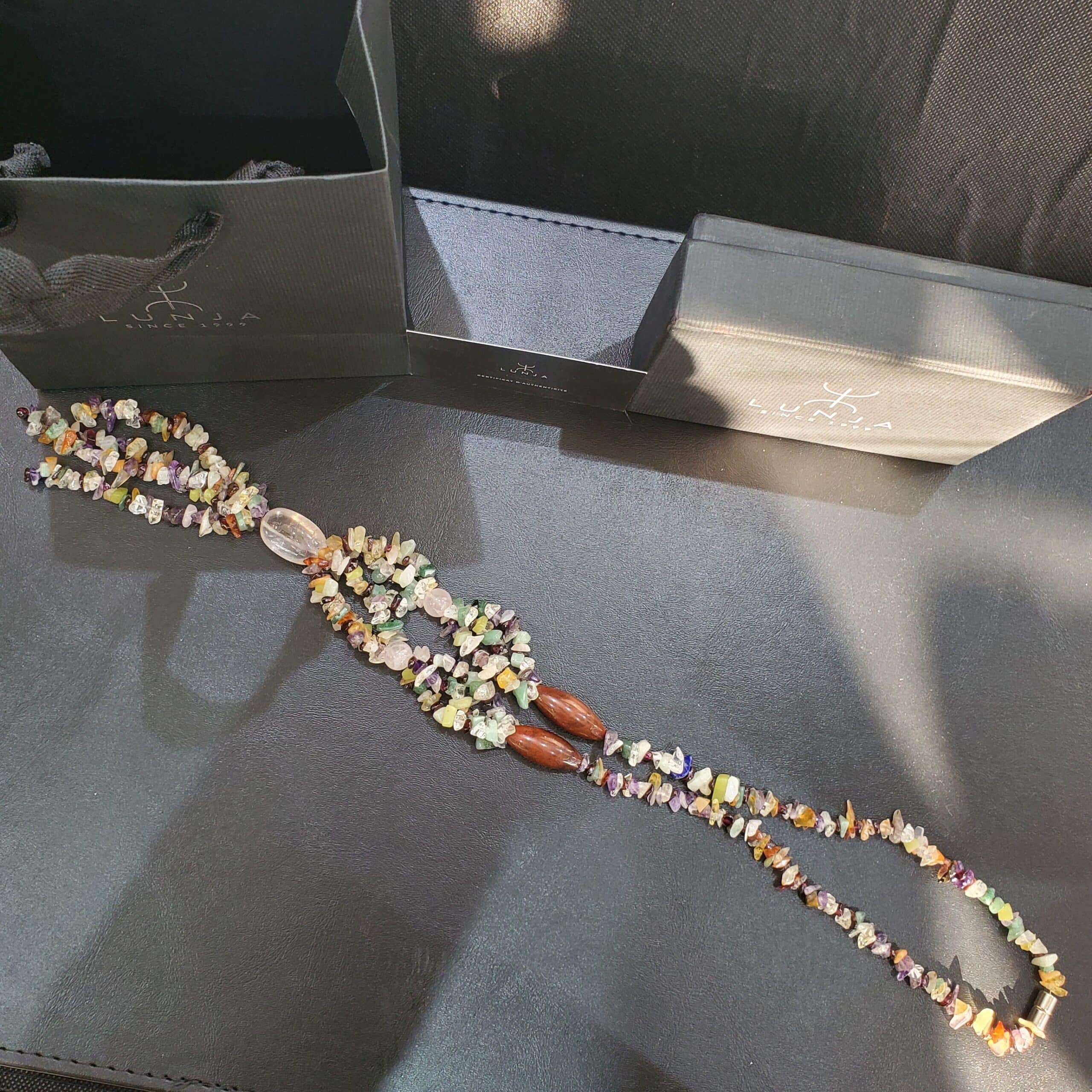 Collier énergétique en quartz rose, améthyste & cornaline (60 cm)