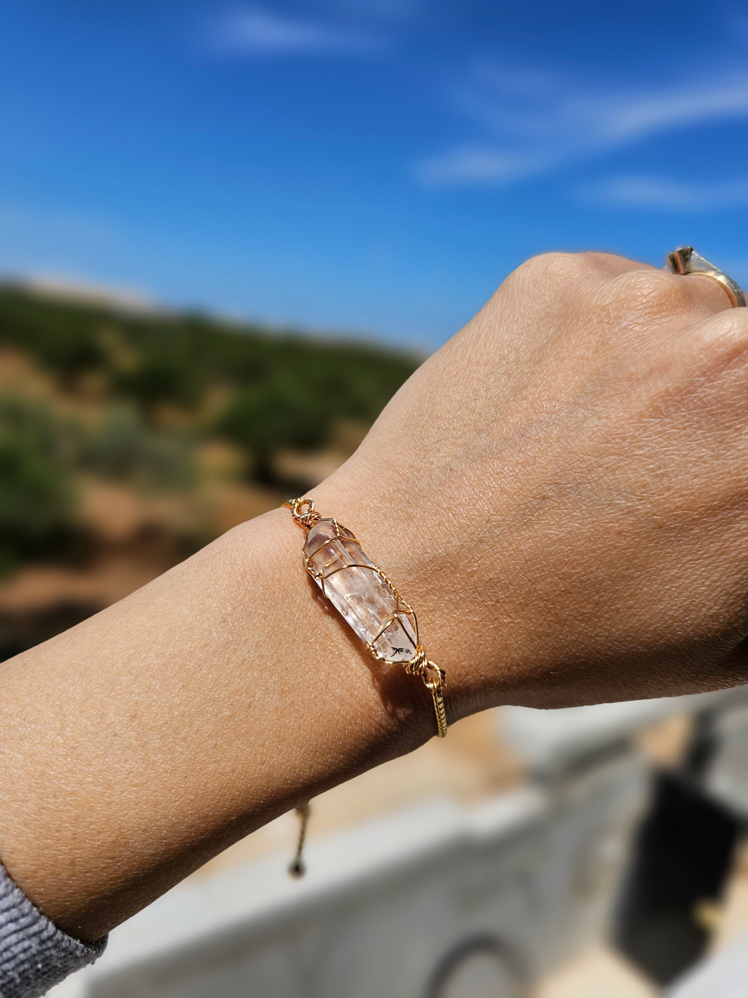 Bracelet Clear Quartz brut ajustable – Acier inoxydable