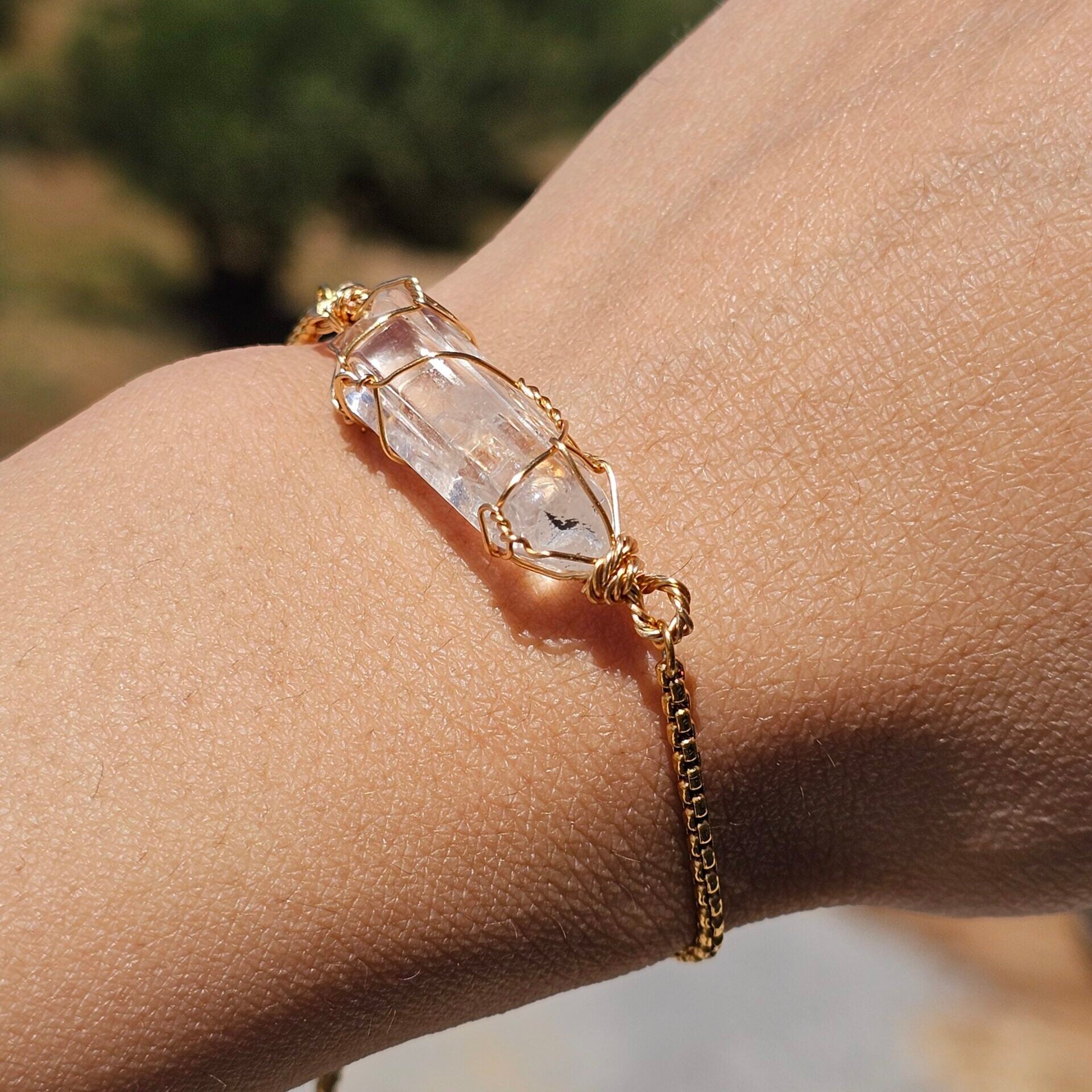 Bracelet Clear Quartz brut ajustable – Acier inoxydable