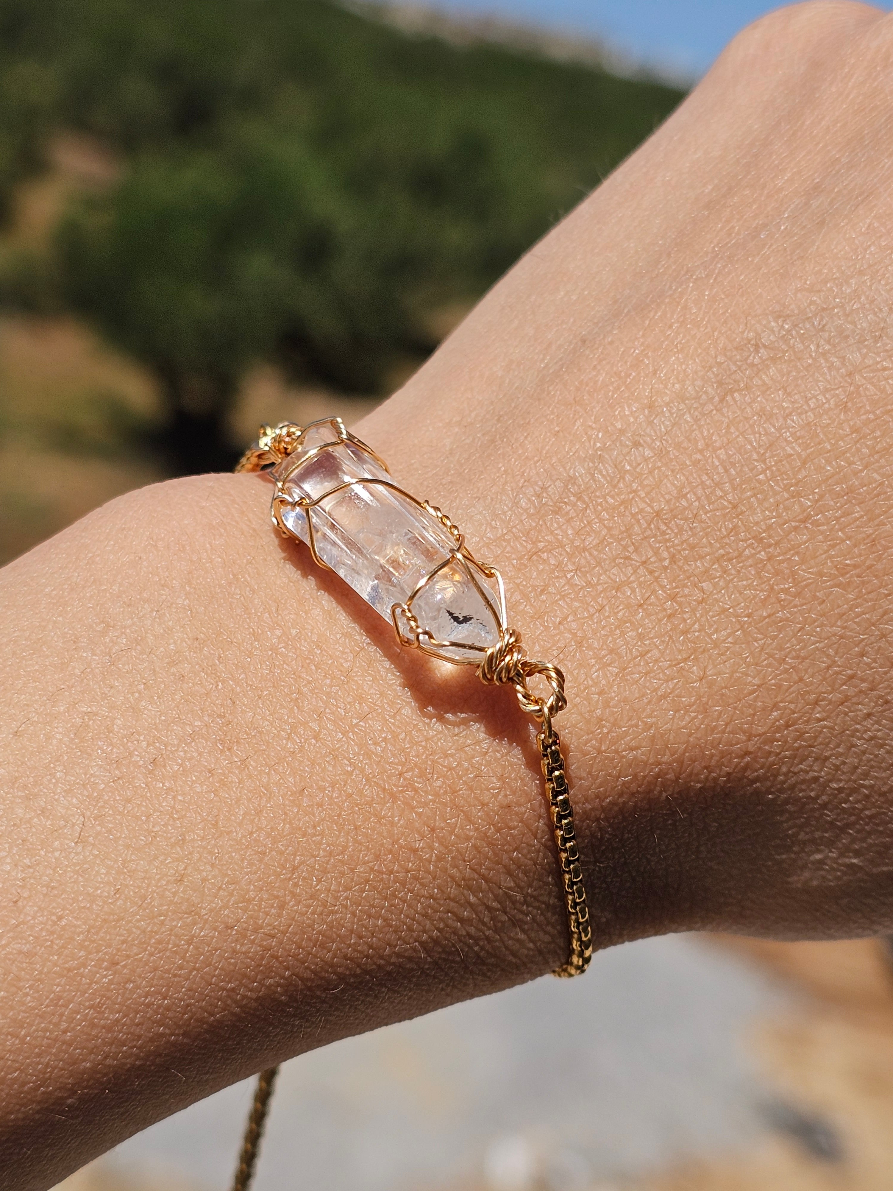 Bracelet Clear Quartz brut ajustable – Acier inoxydable