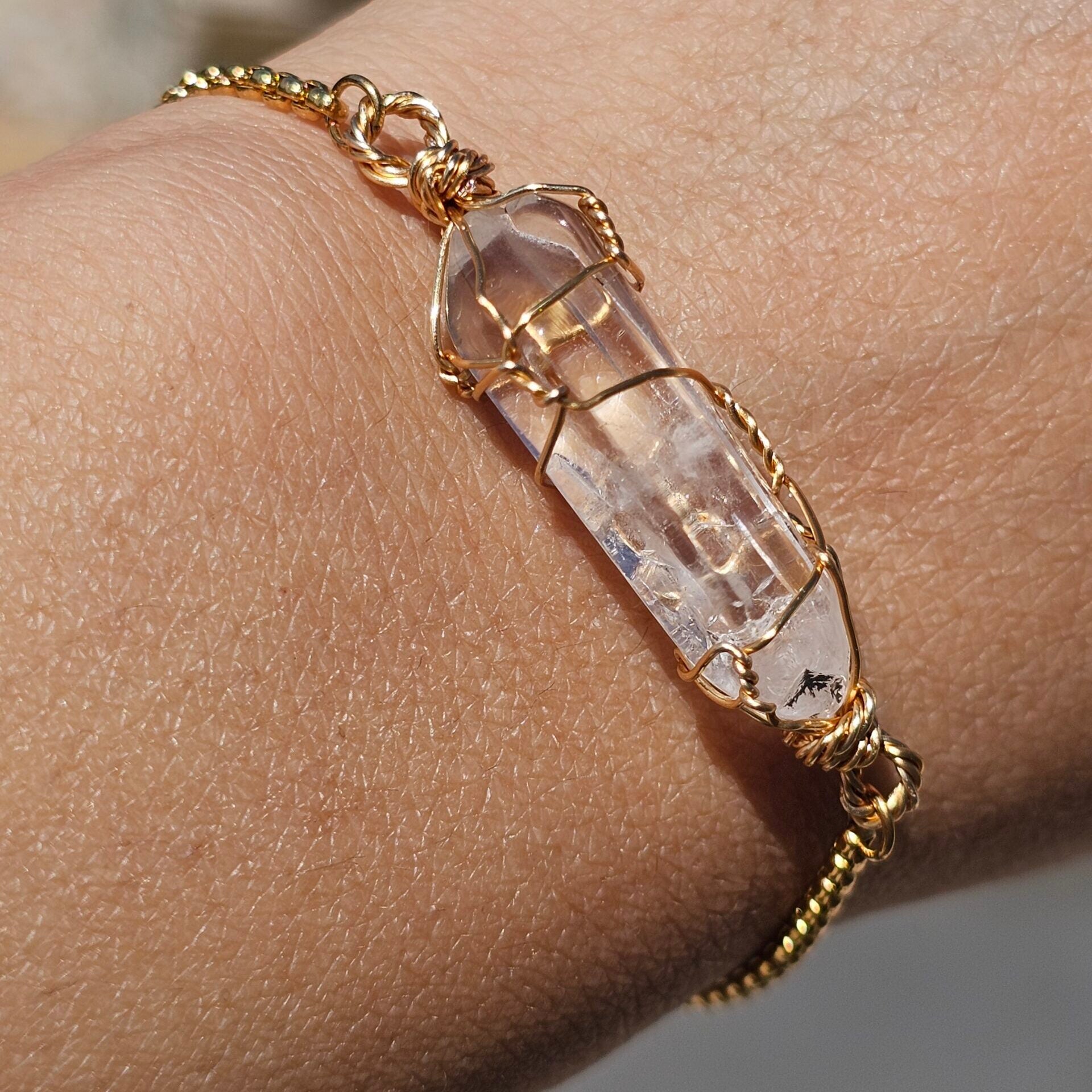 Bracelet Clear Quartz brut ajustable – Acier inoxydable