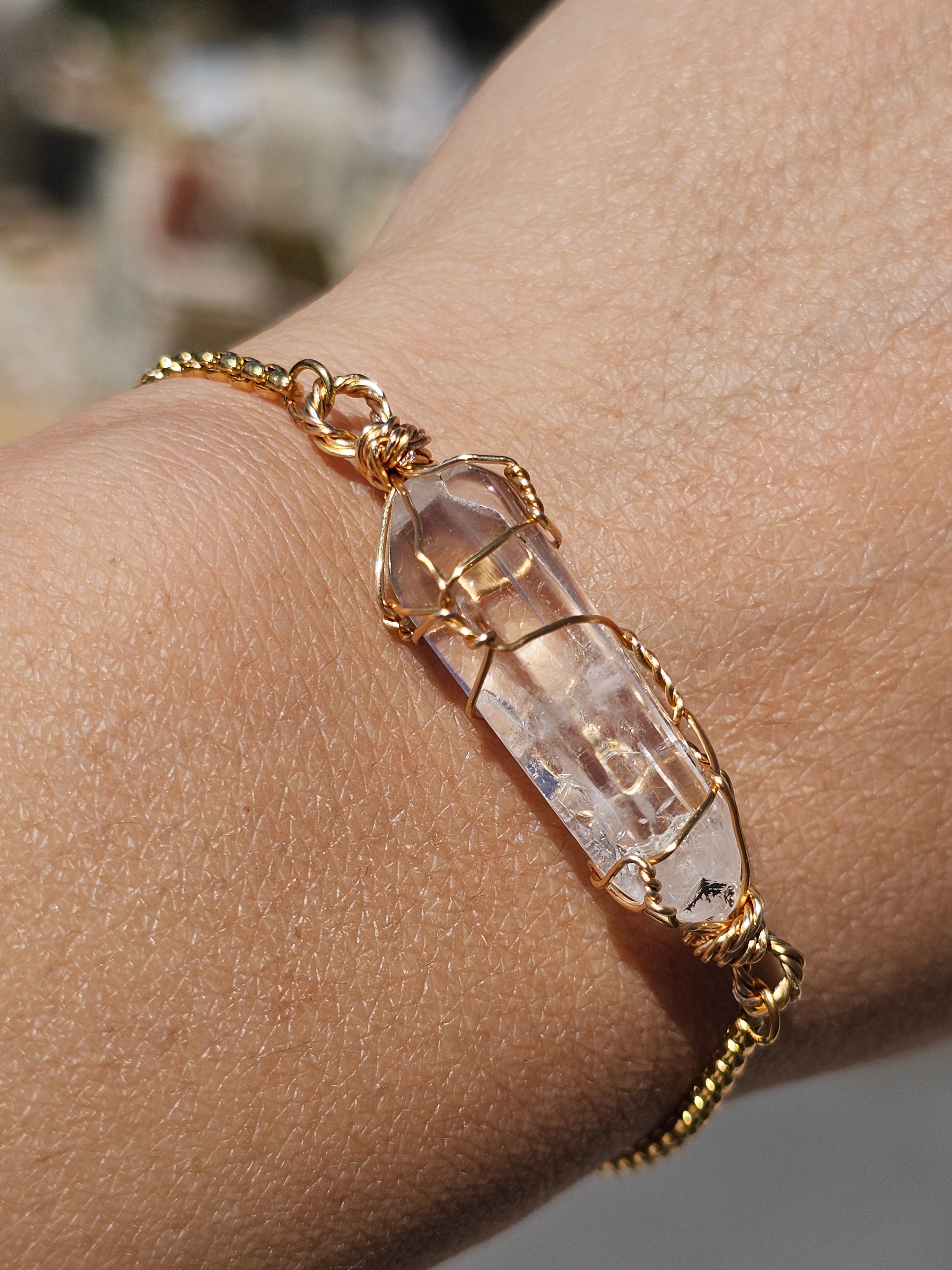 Bracelet Clear Quartz brut ajustable – Acier inoxydable