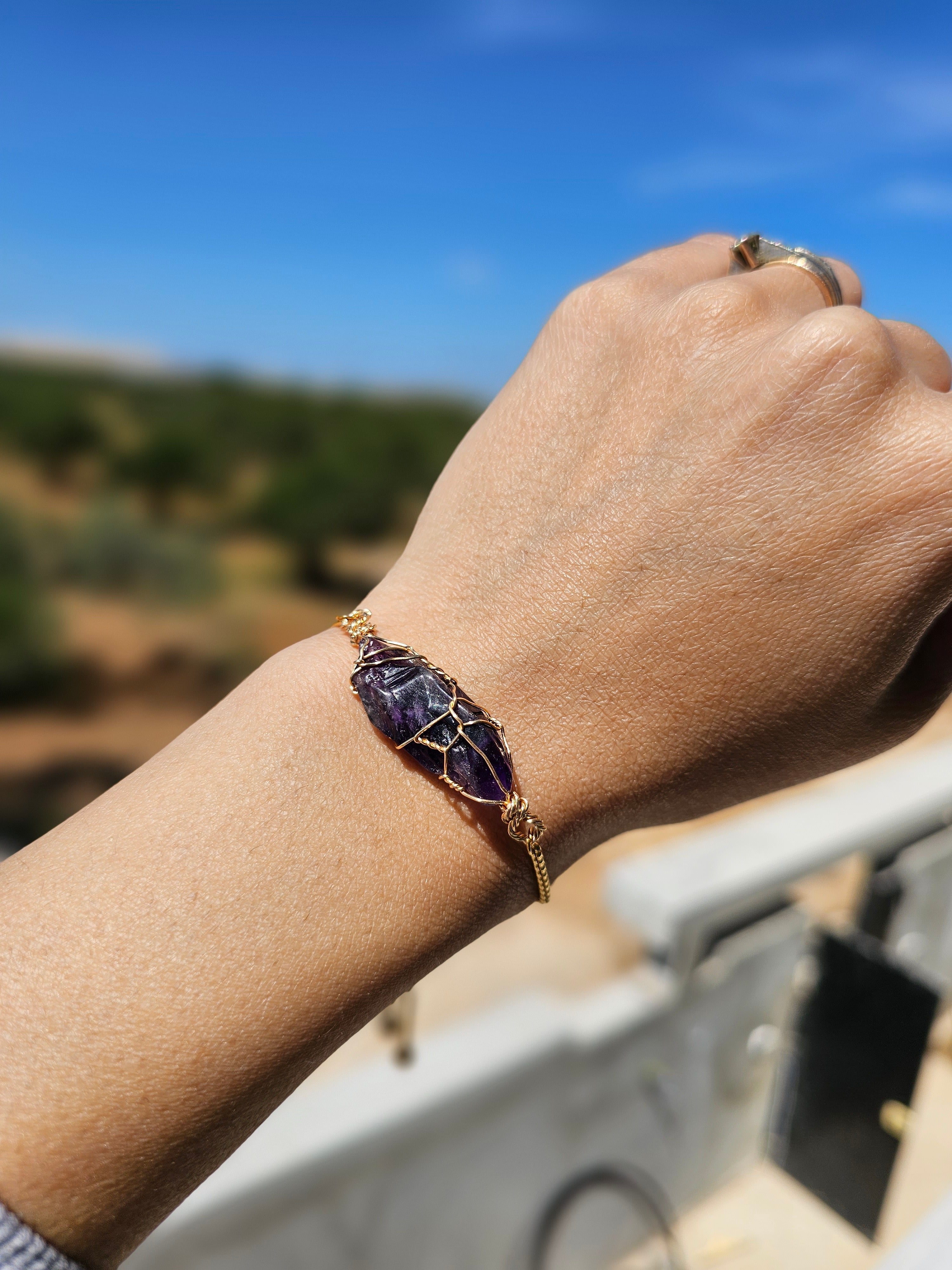 Bracelet Améthyste brute ajustable – Acier inoxydable