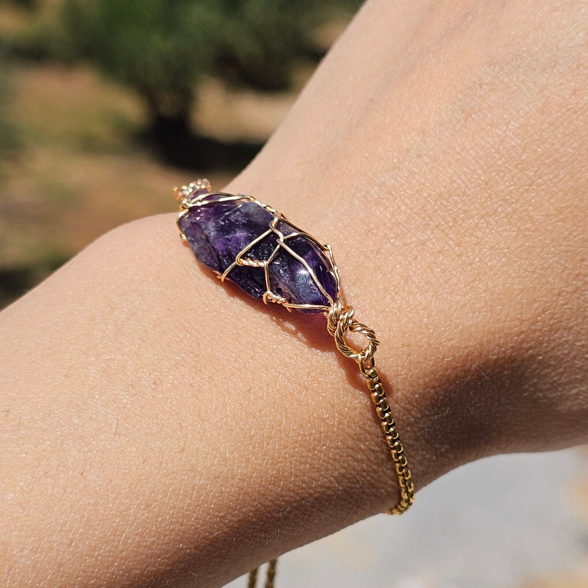 Bracelet Améthyste brute ajustable – Acier inoxydable