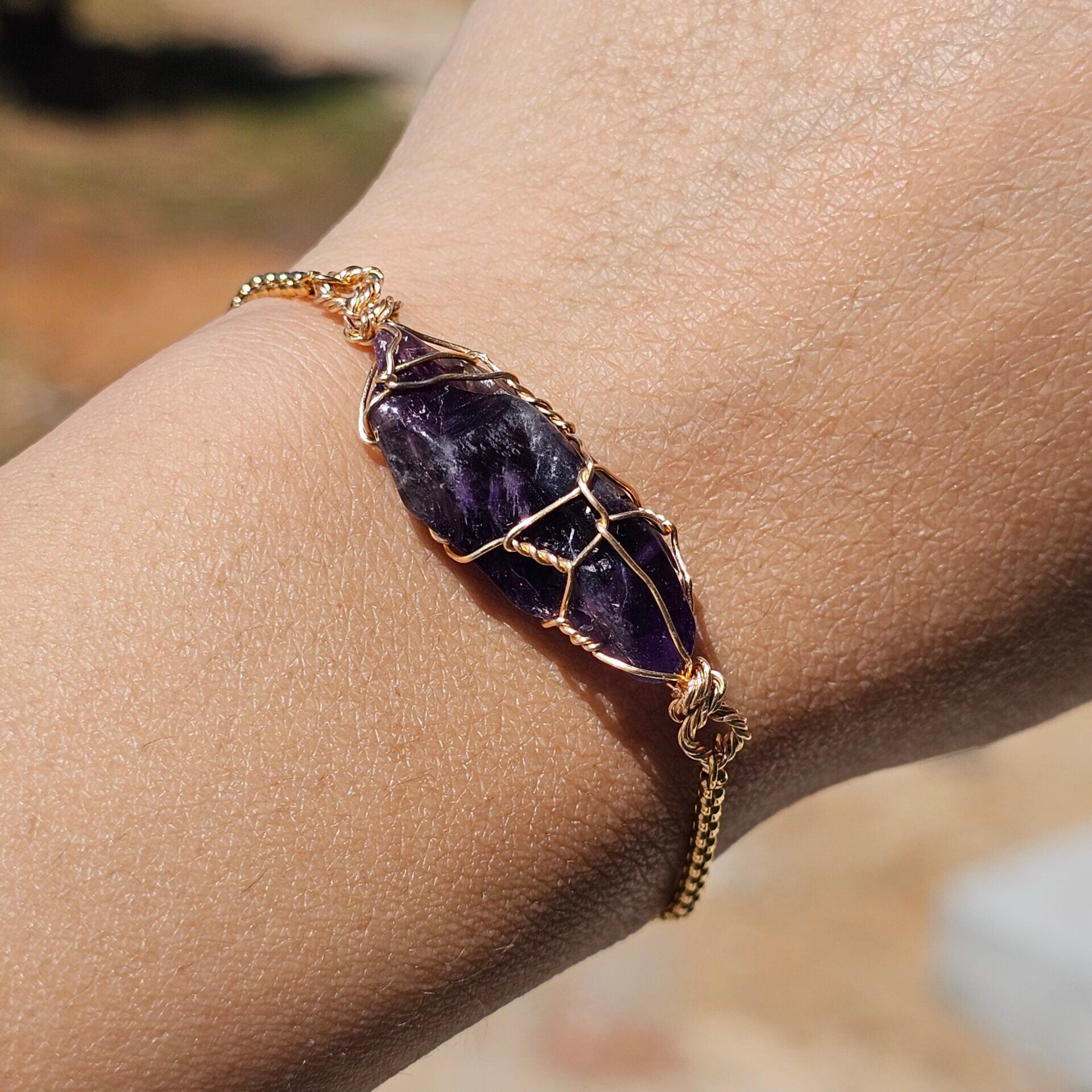 Bracelet Améthyste brute ajustable – Acier inoxydable