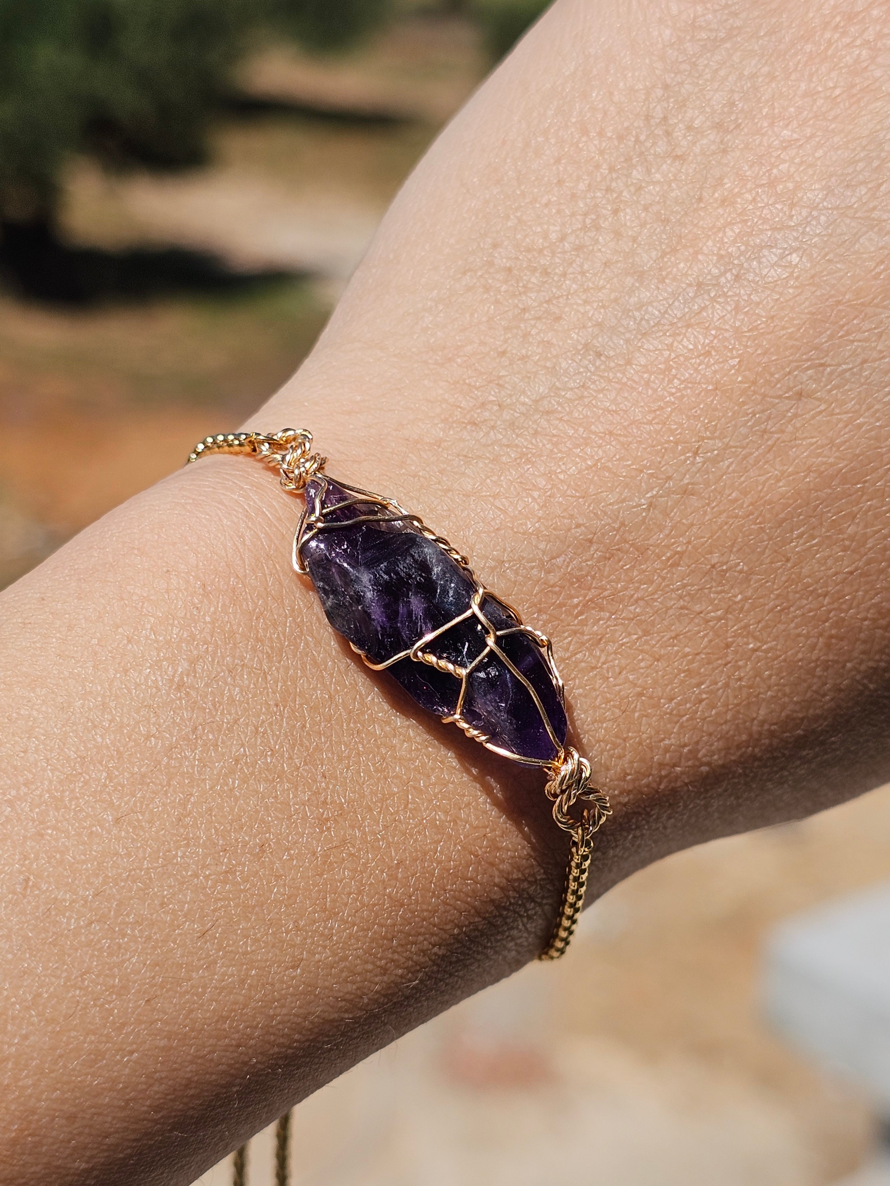 Bracelet Améthyste brute ajustable – Acier inoxydable