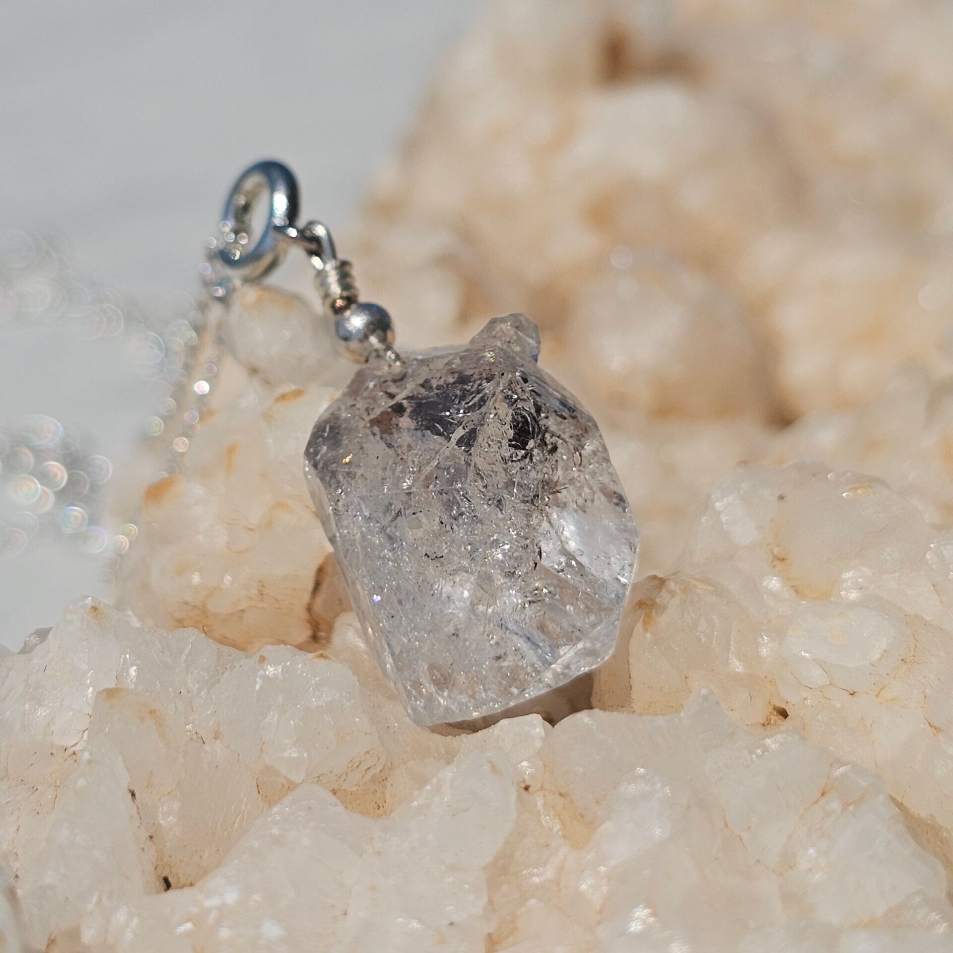 Collier en argent 925 avec pendentif Diamant Herkimer (45 cm)