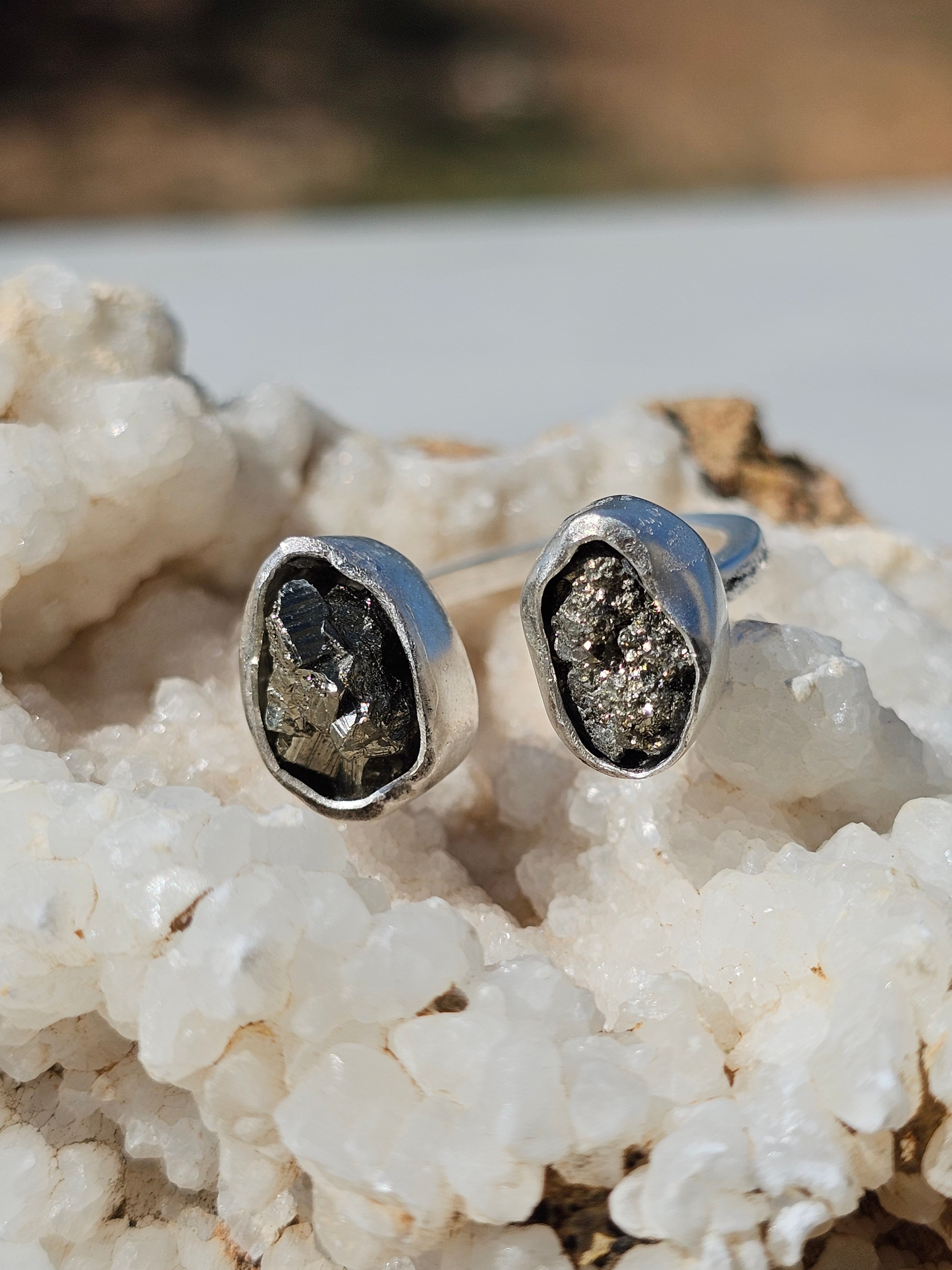 Bague Pyrite double ajustable en argent 925 massif