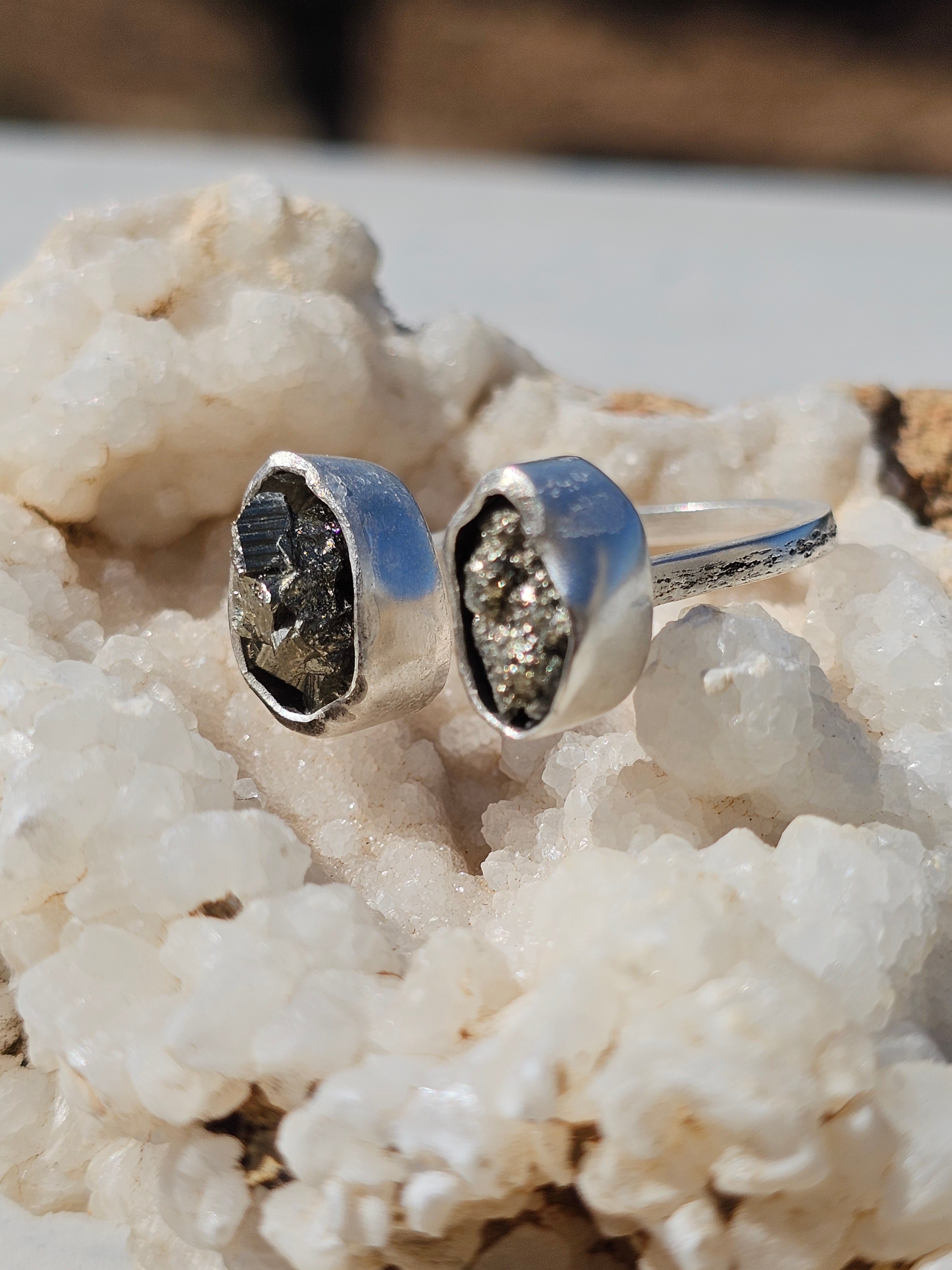Bague Pyrite double ajustable en argent 925 massif