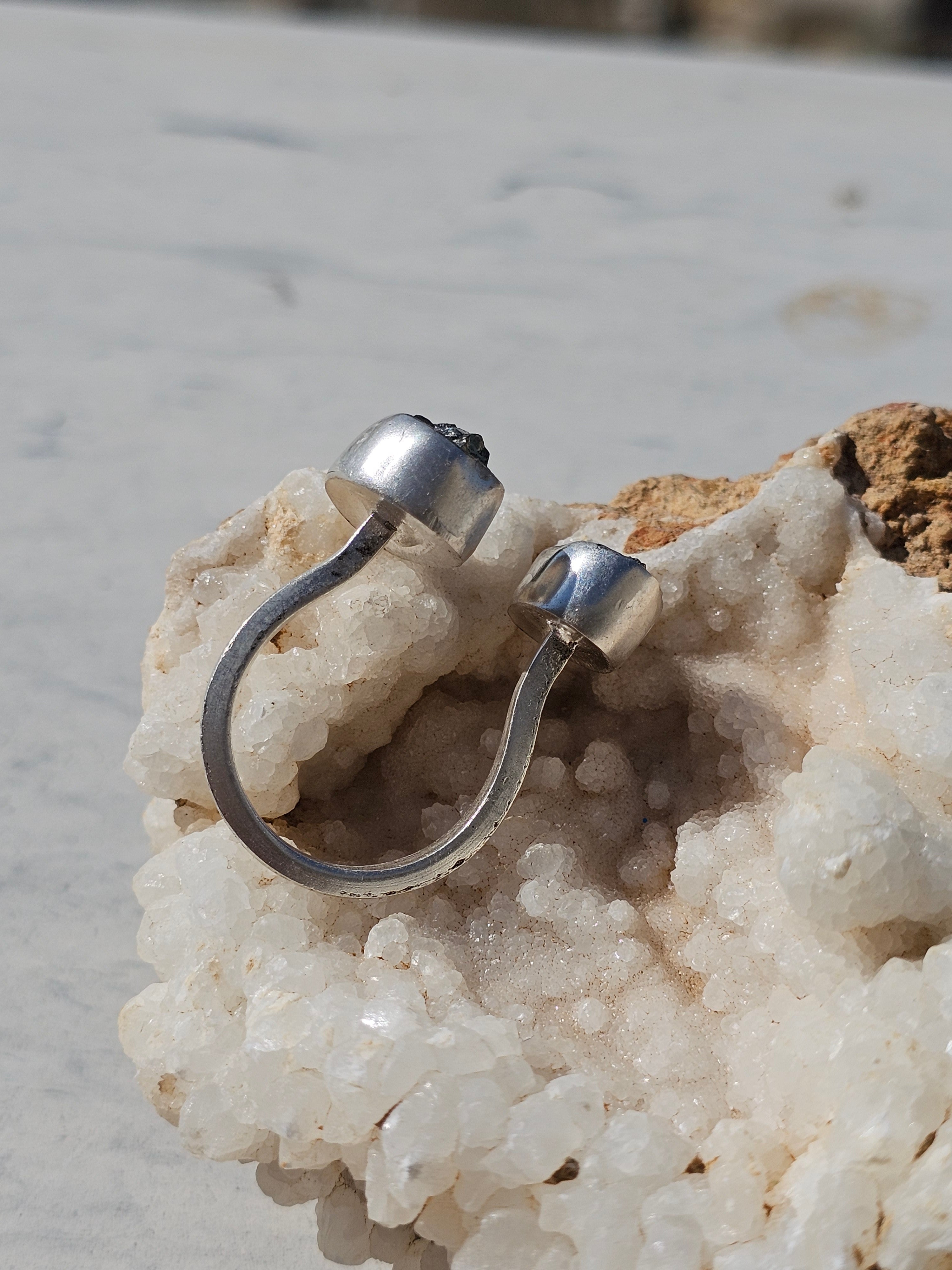 Bague Pyrite double ajustable en argent 925 massif