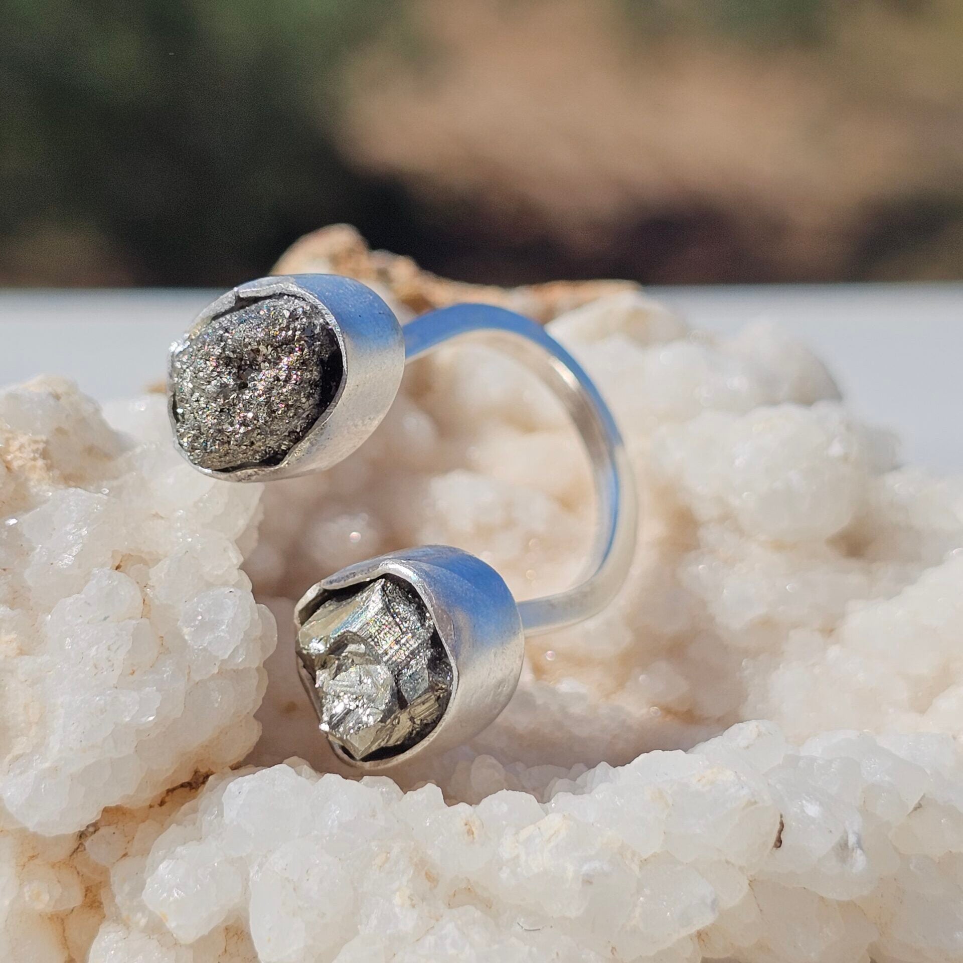 Bague double Pyrites ajustable en argent 925