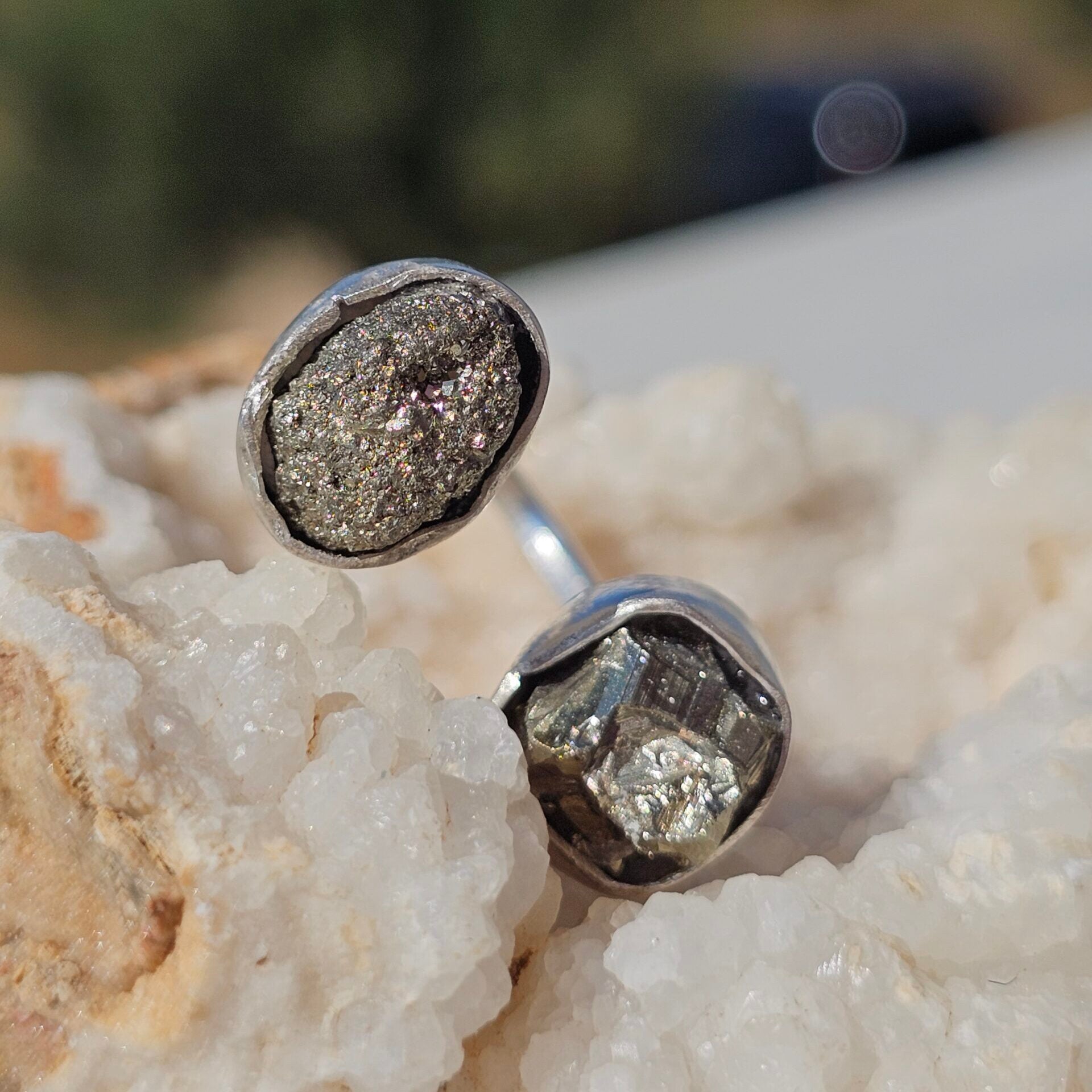 Bague double Pyrites ajustable en argent 925