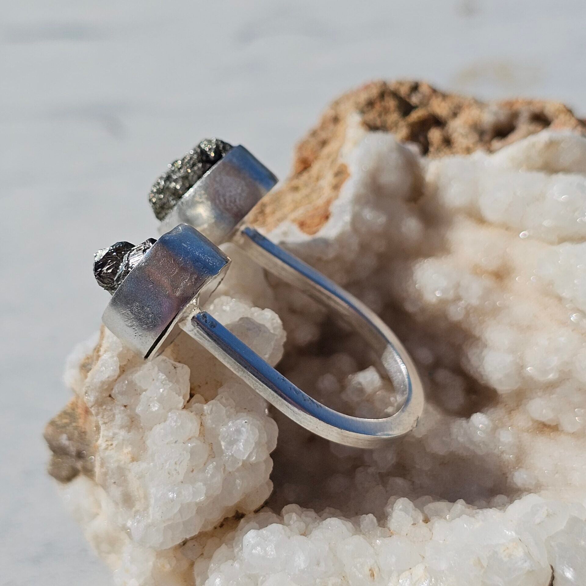 Bague double Pyrites ajustable en argent 925