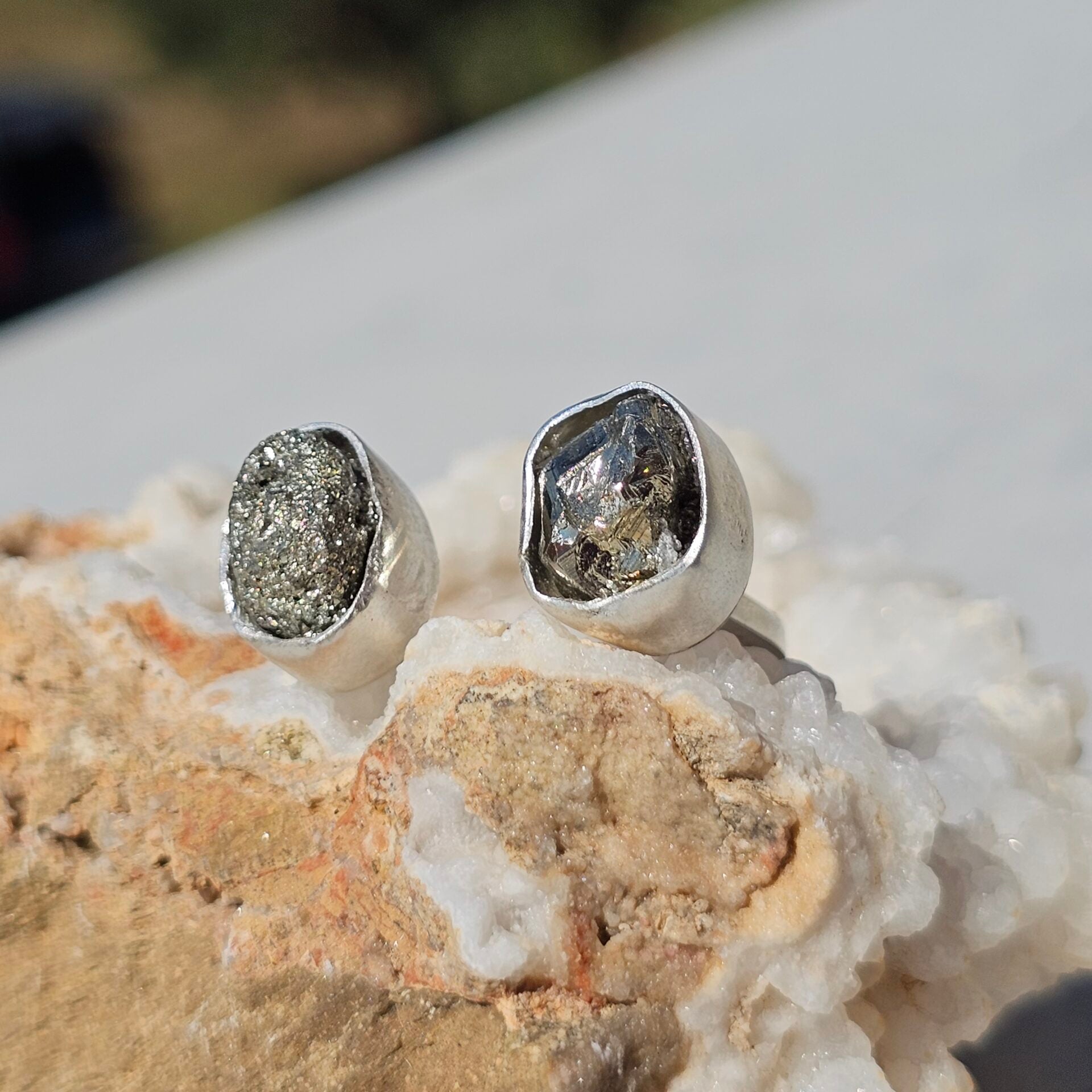 Bague double Pyrites ajustable en argent 925