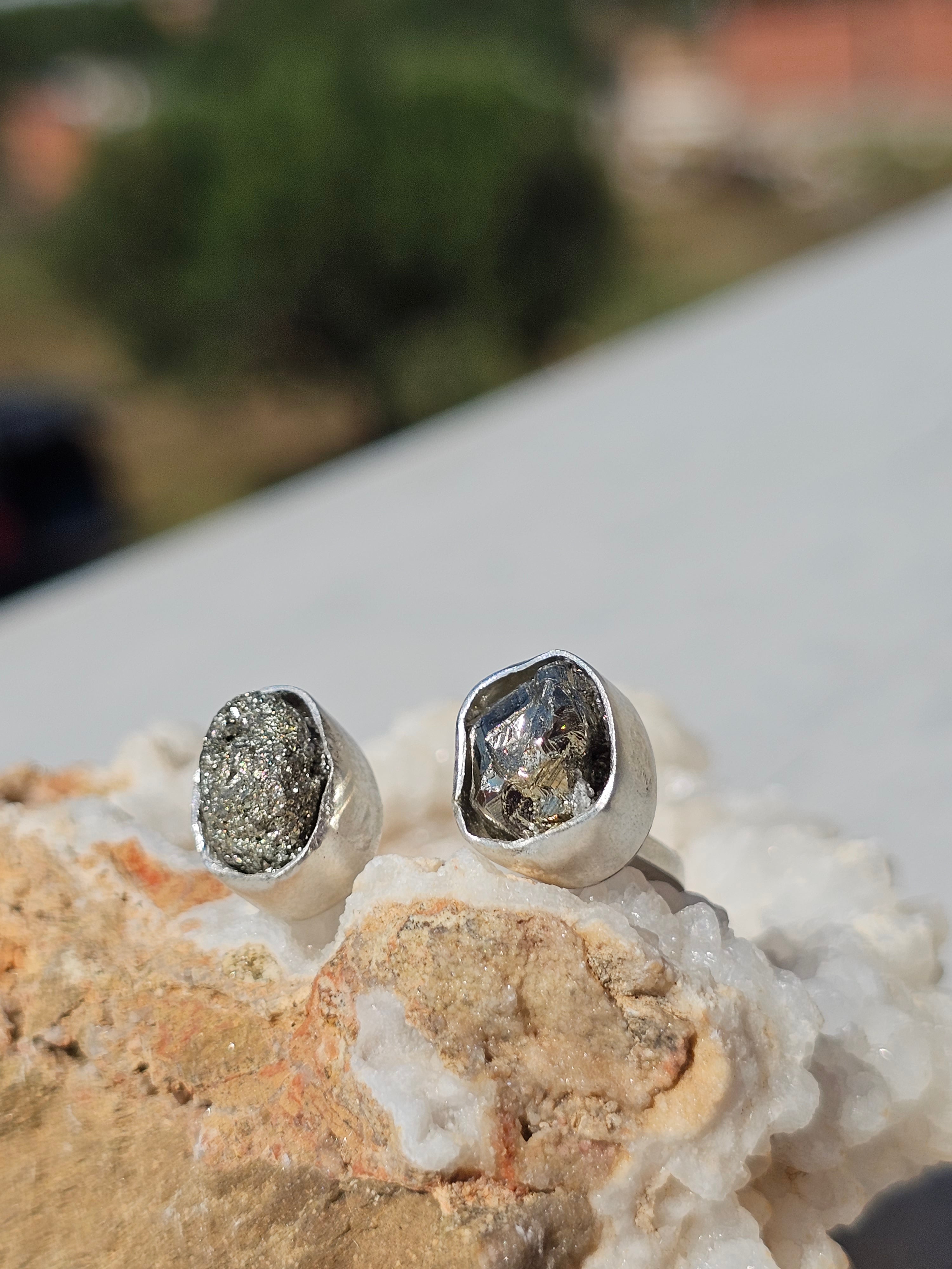 Bague double Pyrites ajustable en argent 925