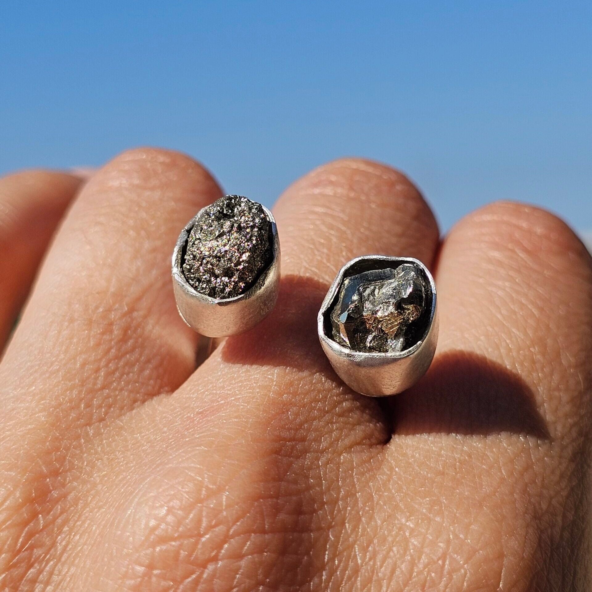 Bague double Pyrites ajustable en argent 925