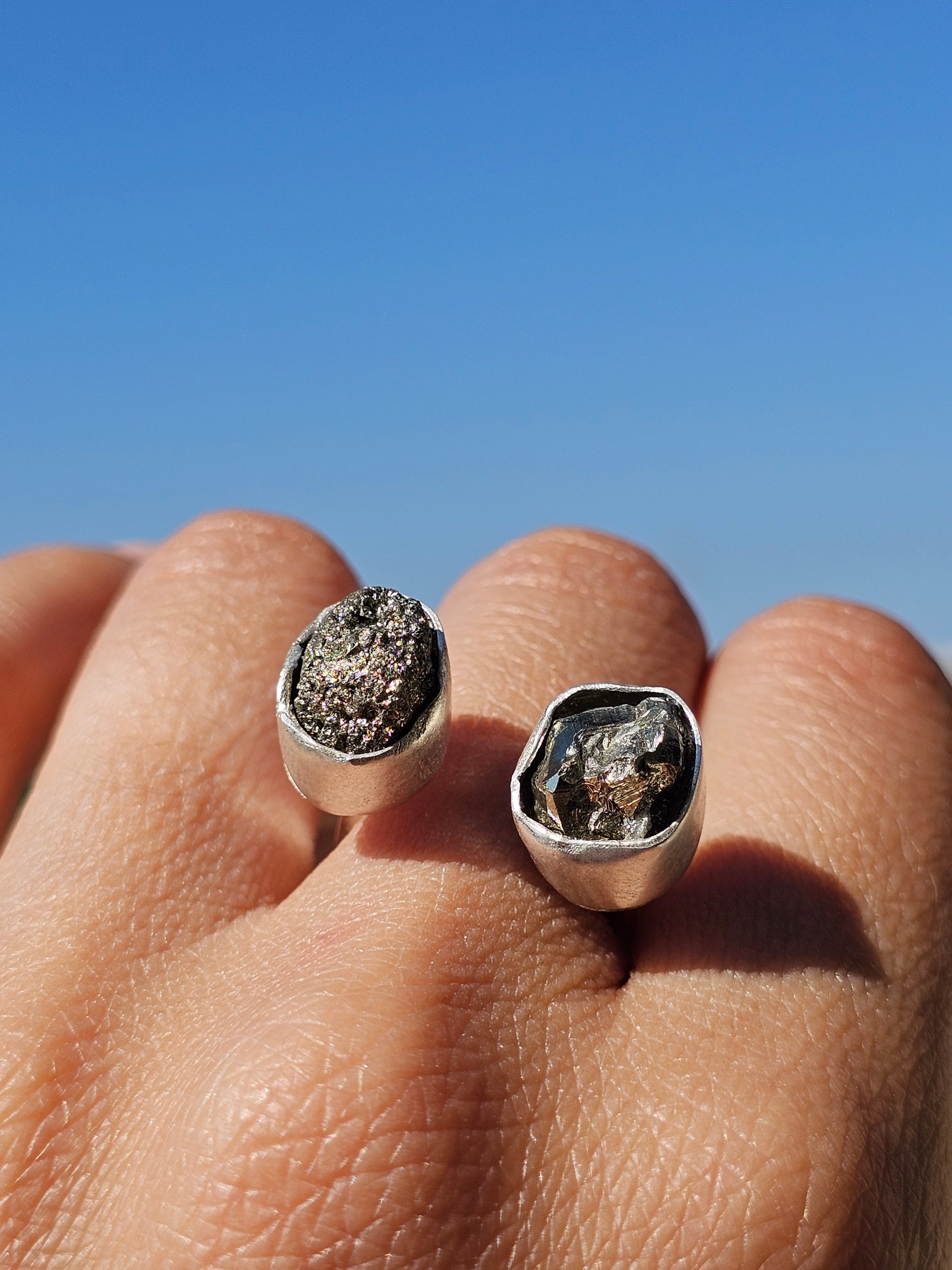 Bague double Pyrites ajustable en argent 925