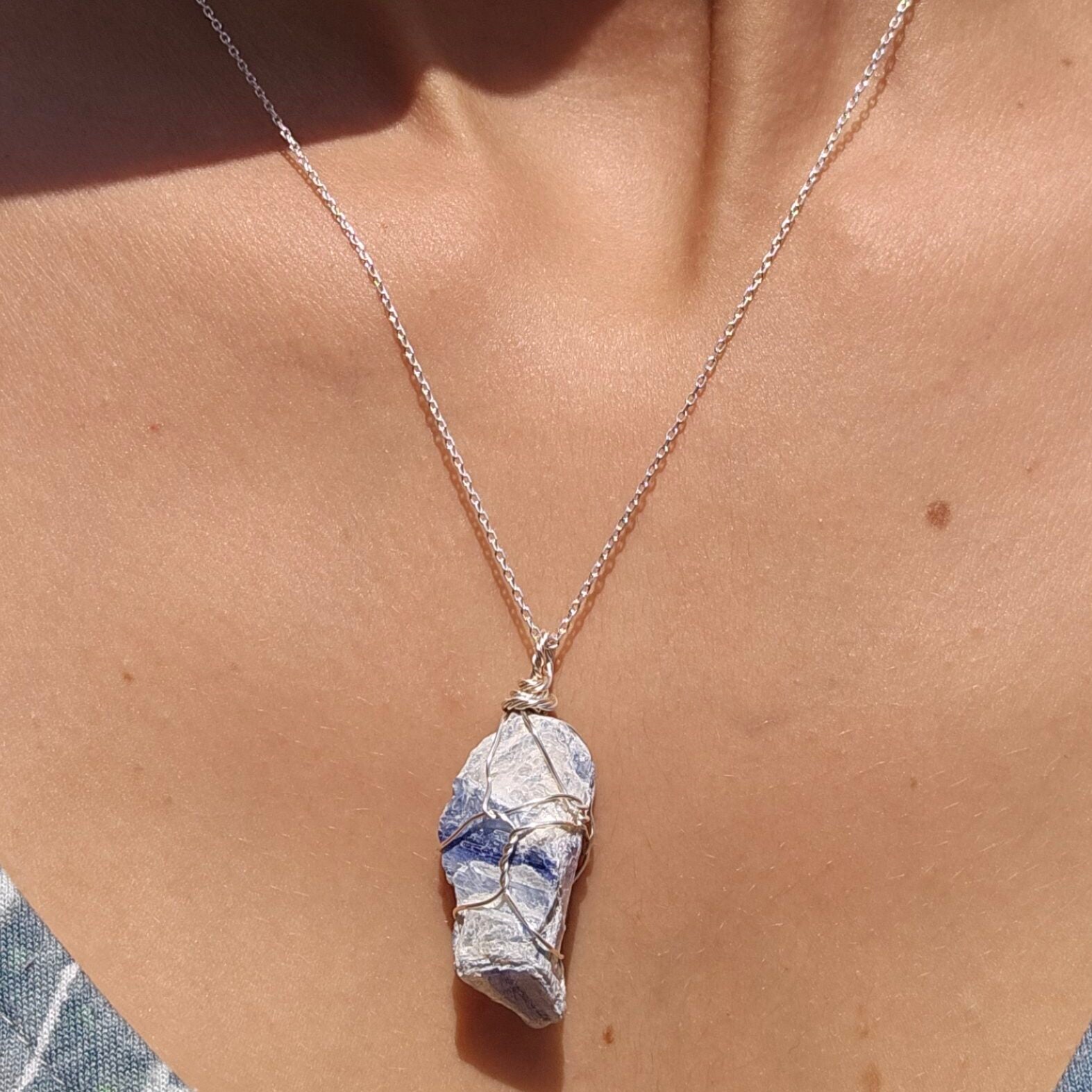 Collier argent 925 avec pendentif Kyanite, élégance unique 45 cm